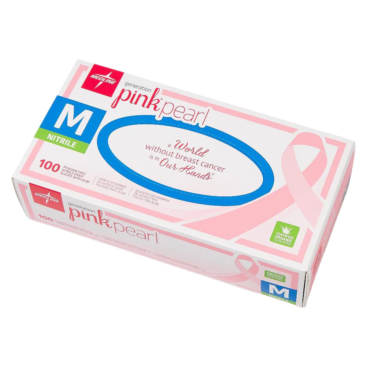 Medline Pink Pearl Nitrile Exam Gloves, Aloe Vera, Powder Free, Non-Sterile, Medium, Pink, Chemo Tested thumbnail 2