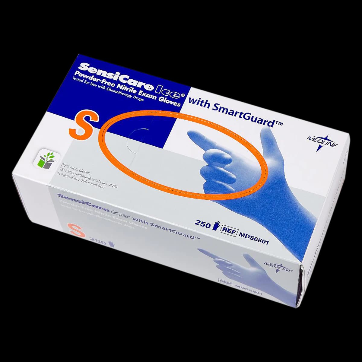 Medline SensiCare Ice SmartGuard Nitrile Exam Gloves, Powder-Free, Non-Sterile, Chemo Tested, Small, Violet Blue, 250/Box - SensiCare Ice SmartGuard Nitrile Exam Gloves - Image 1