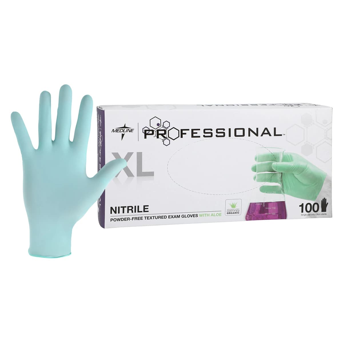 Medline Professional PF Nitrile Examination Gloves, Powder Free, Non-Sterile, X-Large, Green, Chemo Tested thumbnail 2