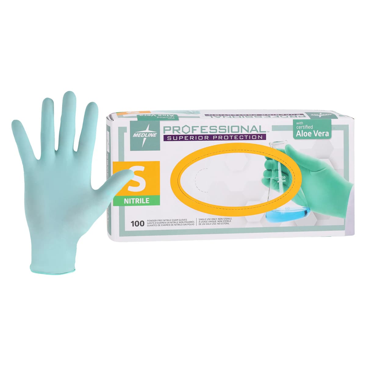 Medline Aloetouch Nitrile Exam Gloves, Powder Free, Non-Sterile, Small, Green, 100/Box, PRO31761 thumbnail 2