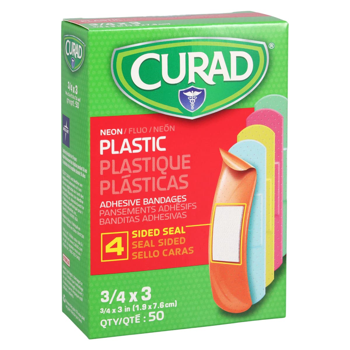 Curad Plastic Strip Bandages, 3/4" x 3", Neon, 50/Box thumbnail 2
