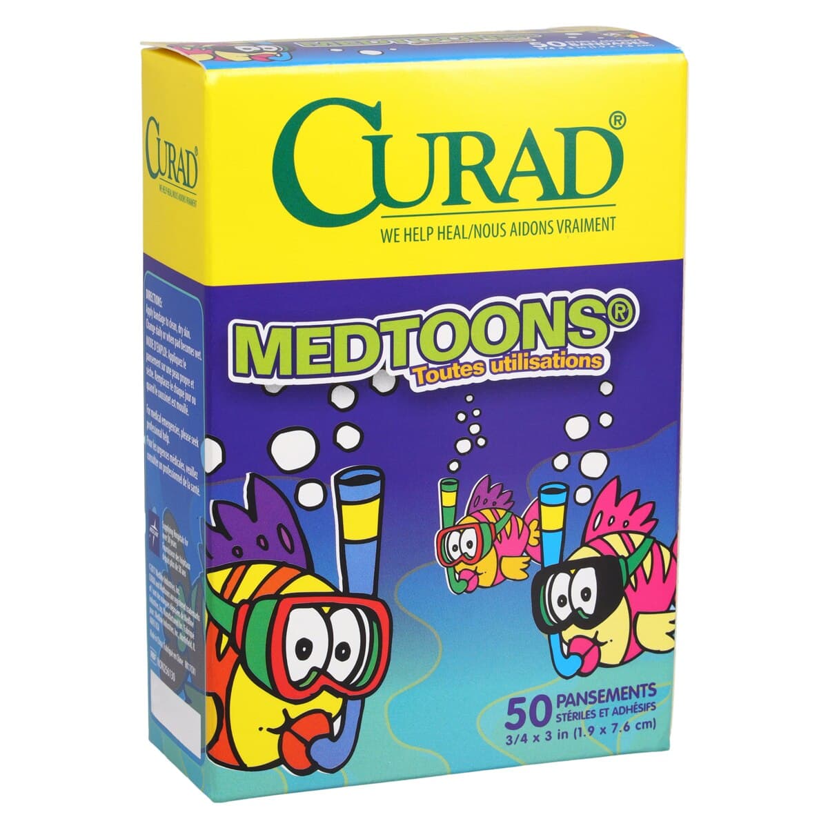 Curad Plastic Strip Bandages, 3/4" x 3", Medtoons, 50/Box thumbnail 6