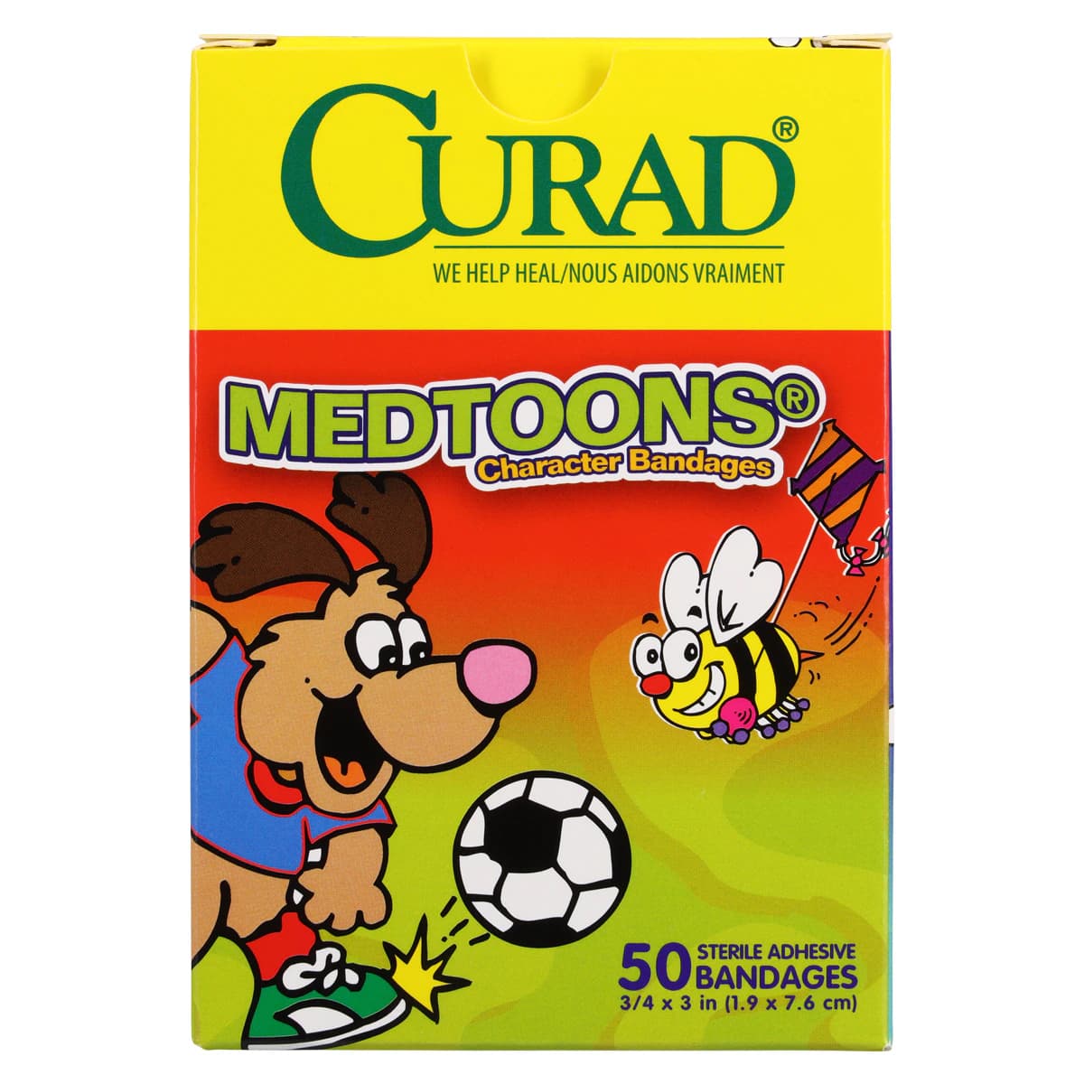 Curad Plastic Strip Bandages, 3/4" x 3", Medtoons, 50/Box thumbnail 3