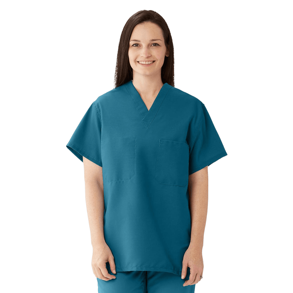 ComfortEase Unisex Two Pocket Reversible Scrub Top, Small, Caribbean Blue, 1 Each - ComfortEase Unisex Two Pocket Reversible Scrub Top - Image 1