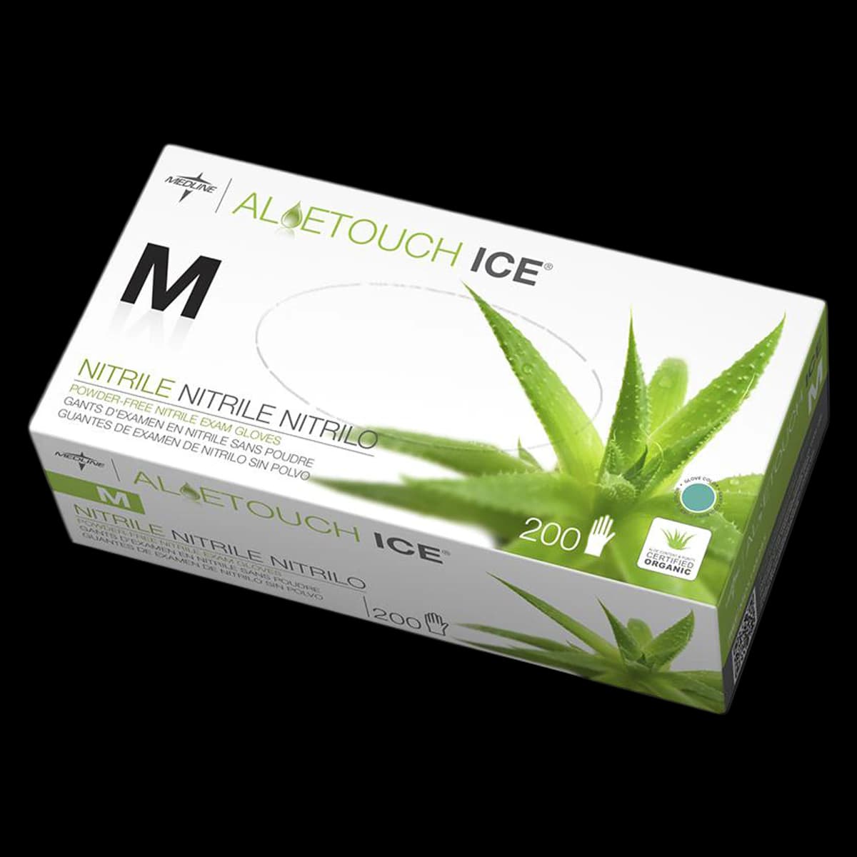 Aloetouch Ice™ Nitrile Exam Gloves, Powder Free, Non-Sterile, Medium, Green, Textured Fingertips, 200/Box thumbnail 2