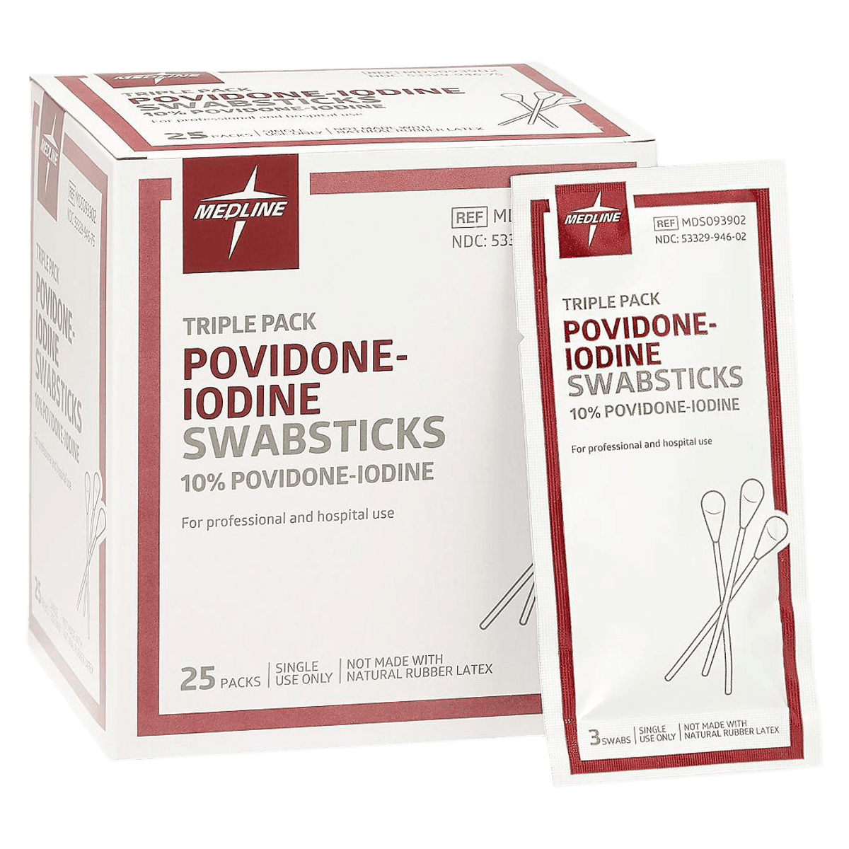 Povidone Iodine Swabstick, 3 per Pack, Medline thumbnail 2