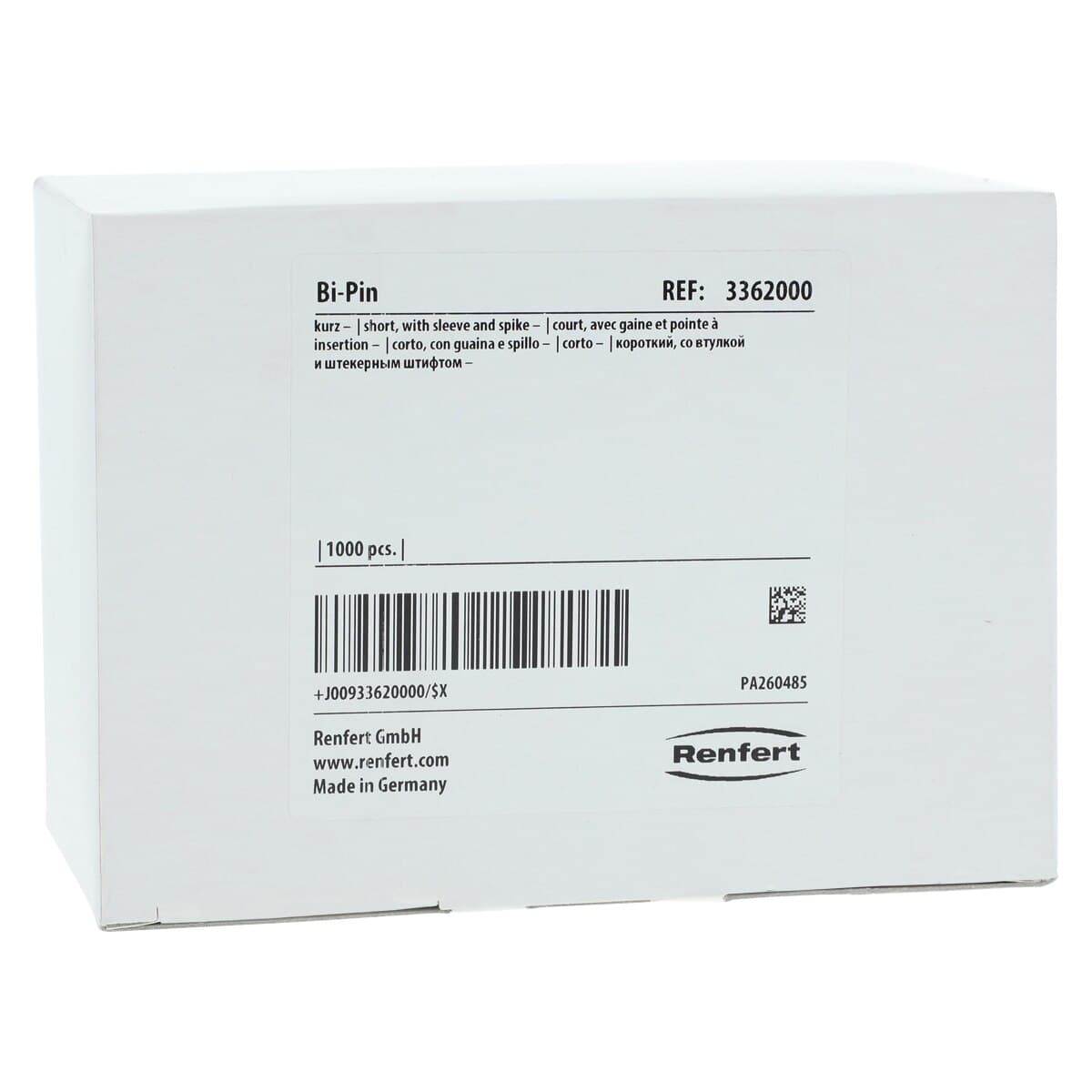 Renfert Bi-Pin Dowel Pins, Short, Nickel-Plated, Double Guide Pin, #336, 1000/Pk - Bi-Pin Short Pack of 1000 - Image 1