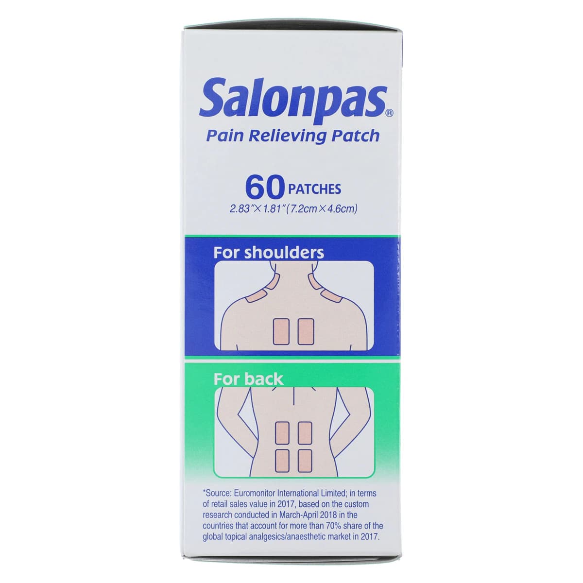 Salonpas Pain Relief Patch, 8 Hour, 3.1%/6%/10% Menthol/Methyl Salicylate/Capsaicin, 60 Patches/Package thumbnail 3