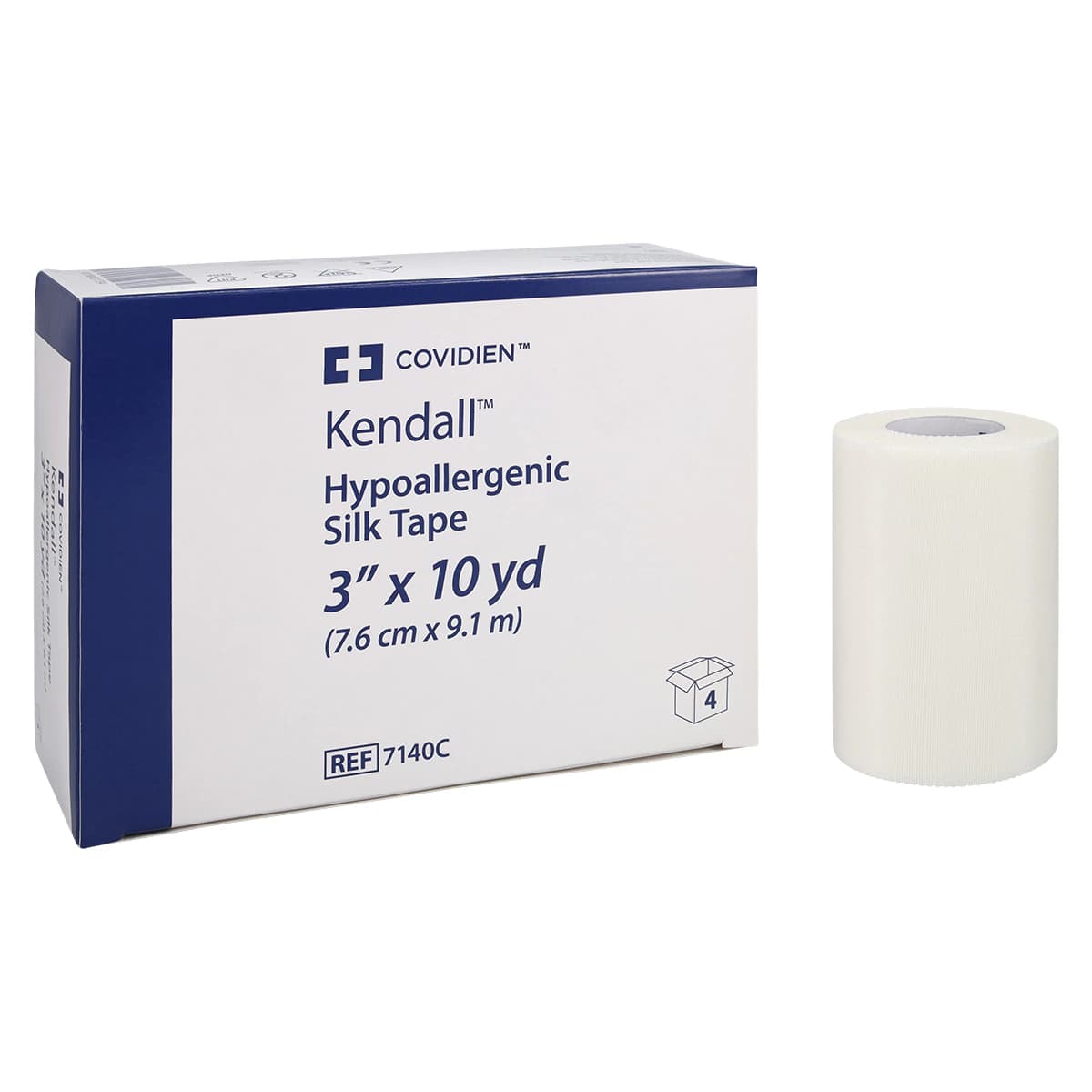 Kendall Hypoallergenic Silk Medical Tape, 3" x 10 yd, White, Non-Sterile, 4 Rolls/Box thumbnail 2