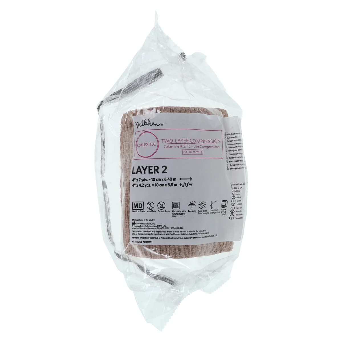 CoFlex TLC Zinc Lite Compression Bandage, Elastic/Foam, 4" x 6 yd, Tan/White, Non-Sterile, 2 Rolls/Box thumbnail 4