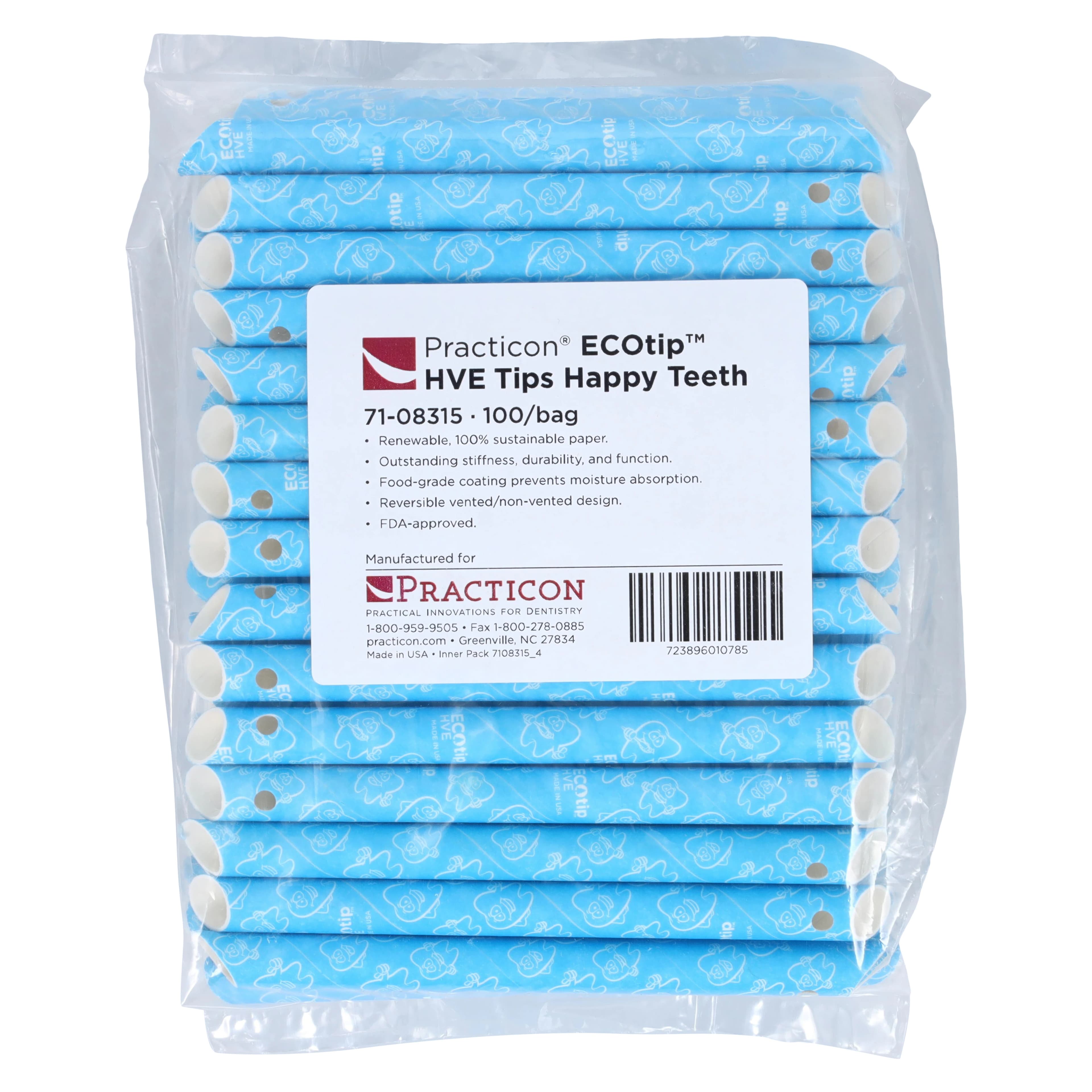 ECOtip Vented Happy Teeth HVE Tips, 100/Bag, 7108315 - ECOtip Vented Happy Teeth HVE Tips Bag of 100 - Image 1