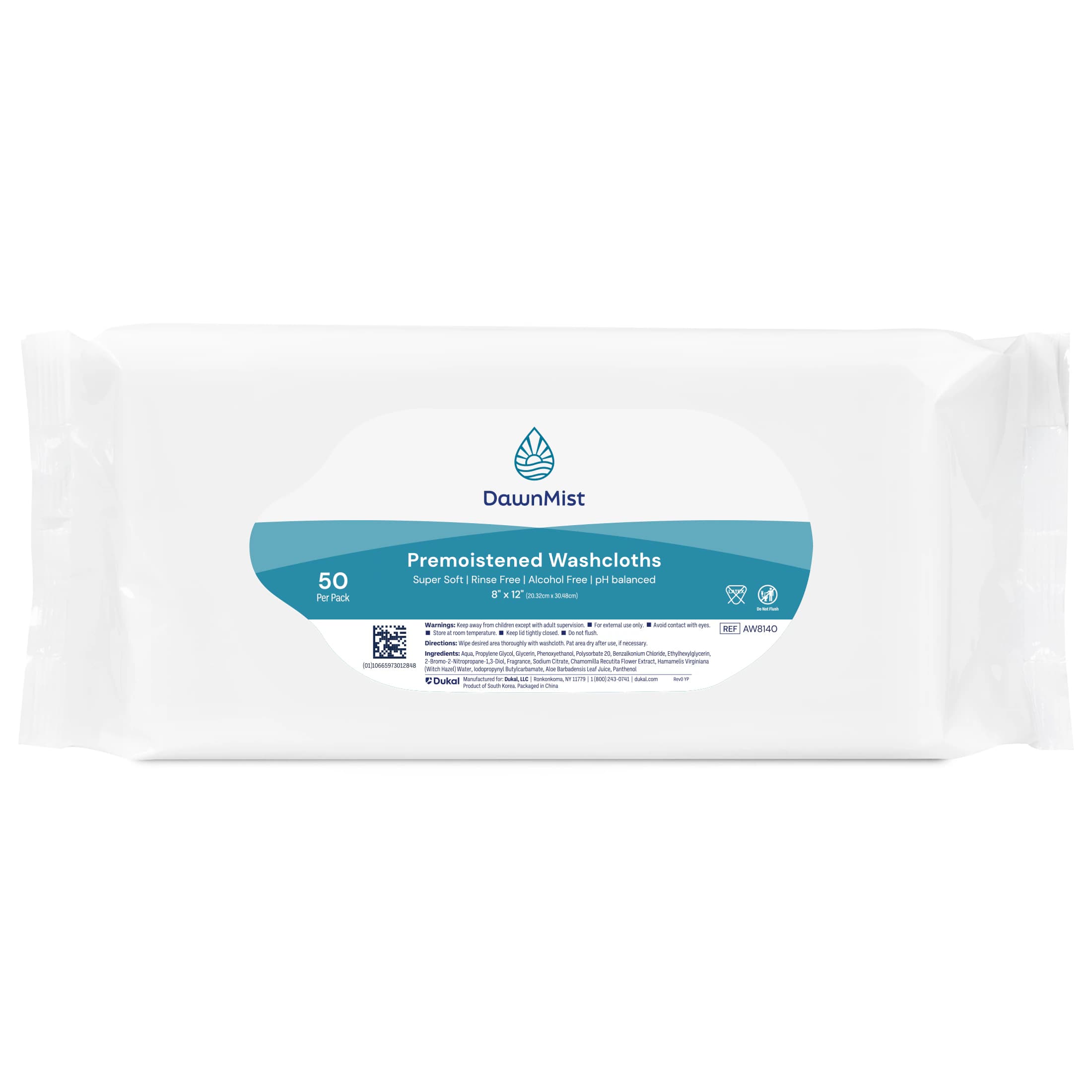 DawnMist Washcloth, Disposable, Adult, 8 in x 12 in, White, 50/Pk - Washcloth DawnMist Adult - Image 1