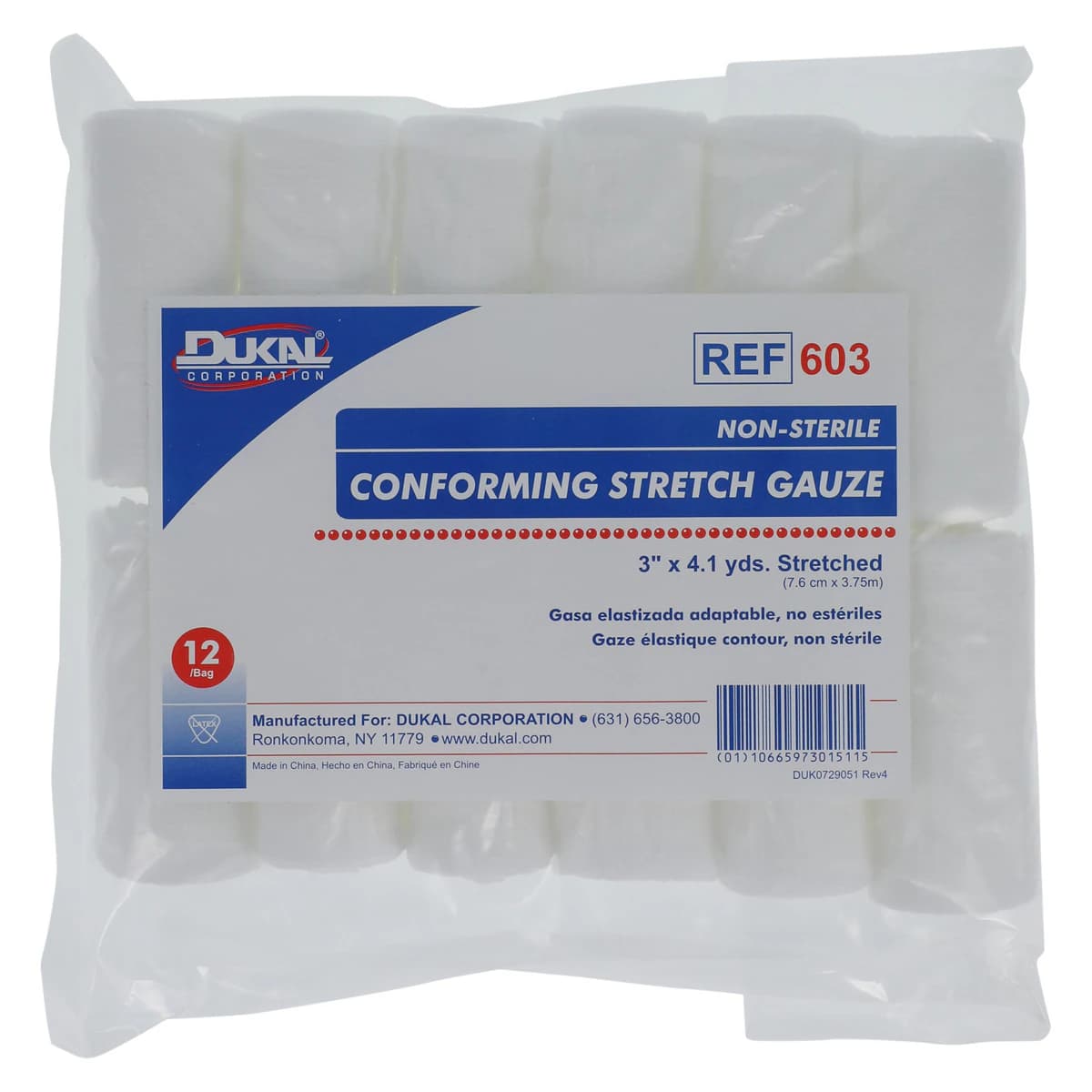 Dukal Conforming Bandage Gauze, 3" x 4.1 yd, Non-Sterile, 12/Bag - Bandage Confrm Strch NS - Image 1