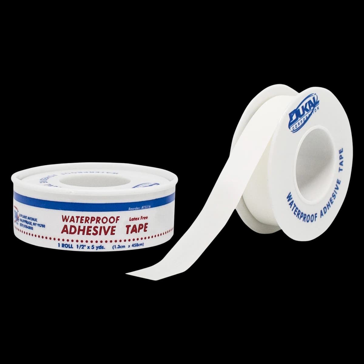 Dukal Waterproof Adhesive Tape, Plastic, 0.5" x 5 yd, White, Non-Sterile, 36/Box - Tape Waterproof Adhesv - Image 1