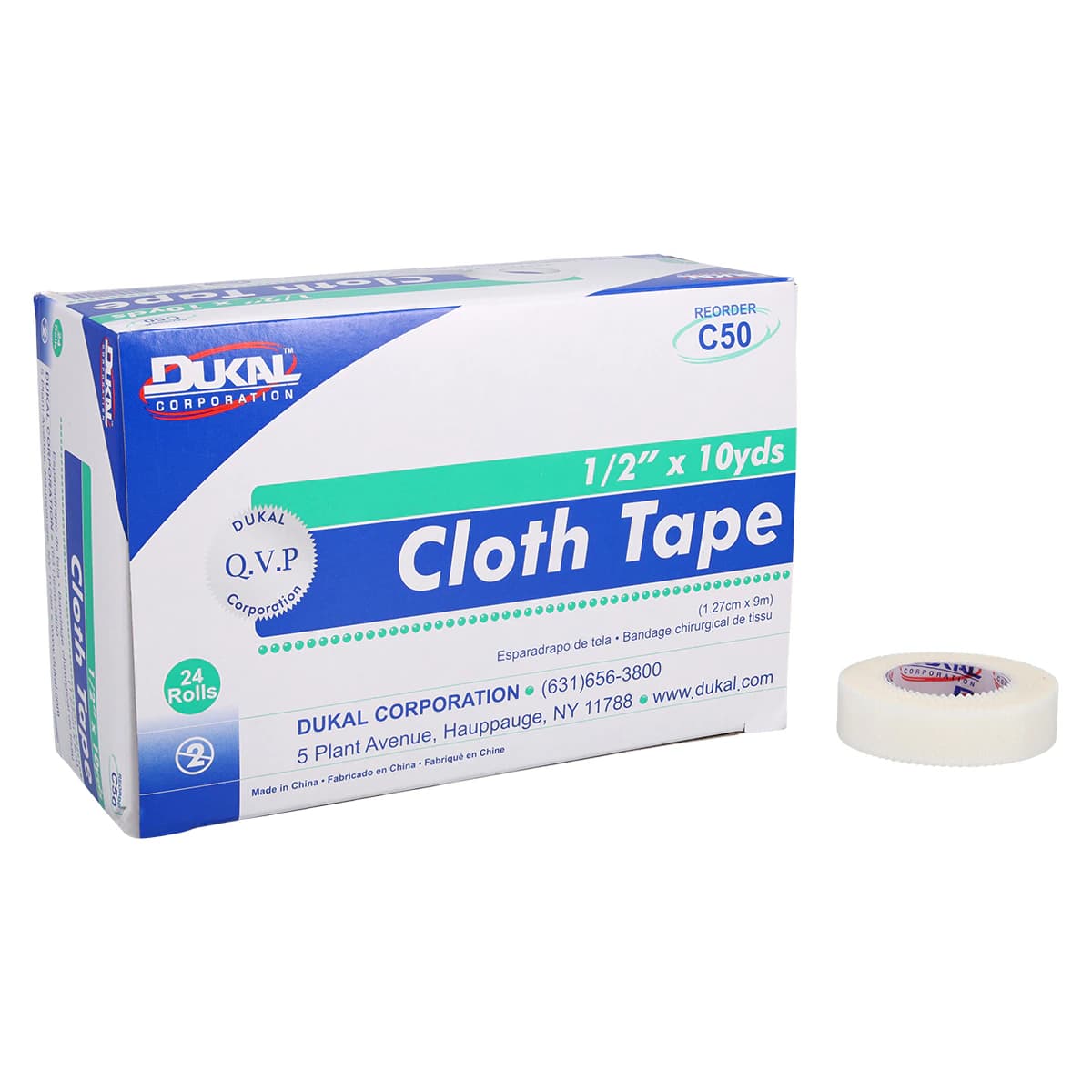 Dukal Surgical Tape Cloth, White, 0.5" x 10 yd, Non-Sterile, 24/Box thumbnail 2