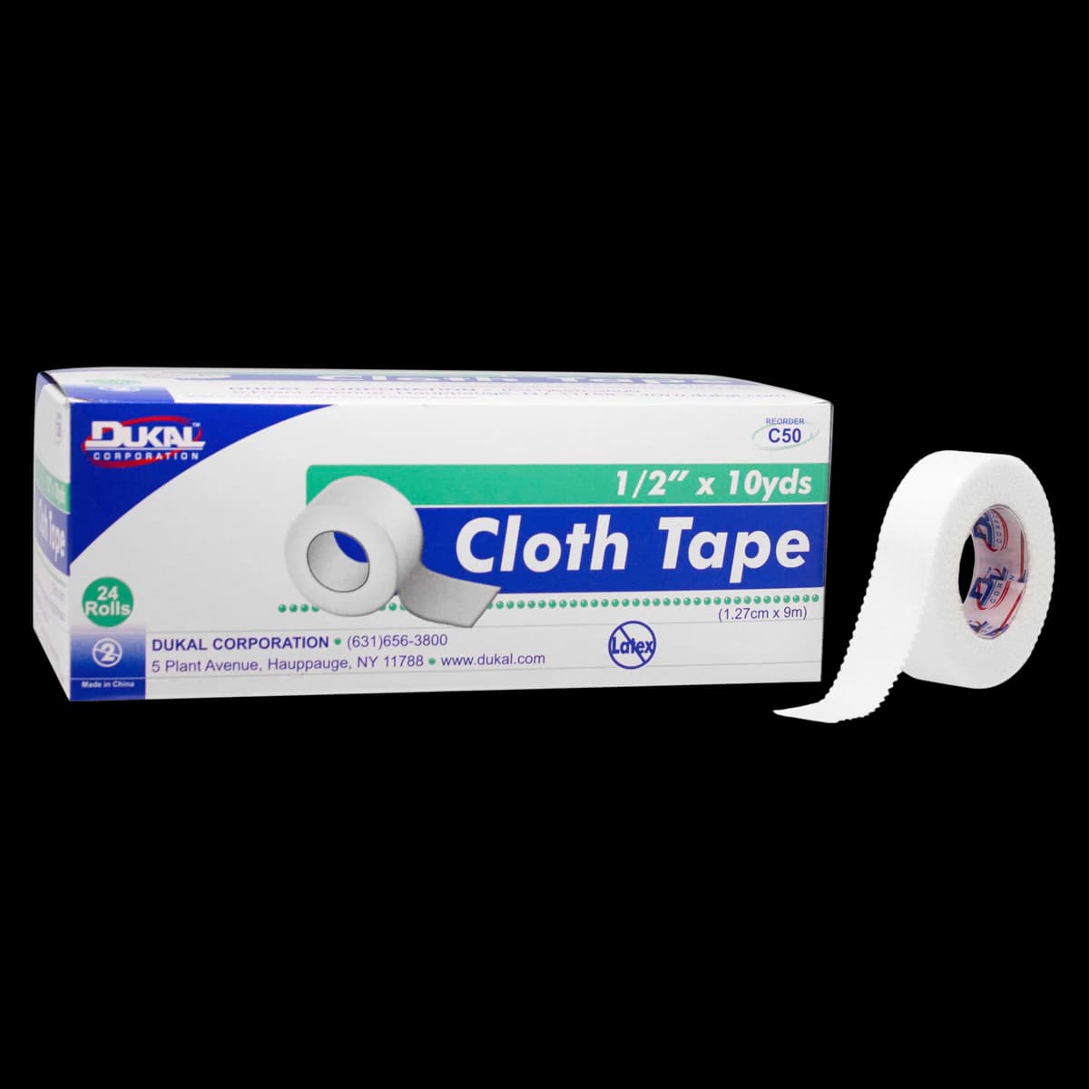 Dukal Surgical Tape Cloth, White, 0.5" x 10 yd, Non-Sterile, 24/Box - Tape Surg Cloth White - Image 1