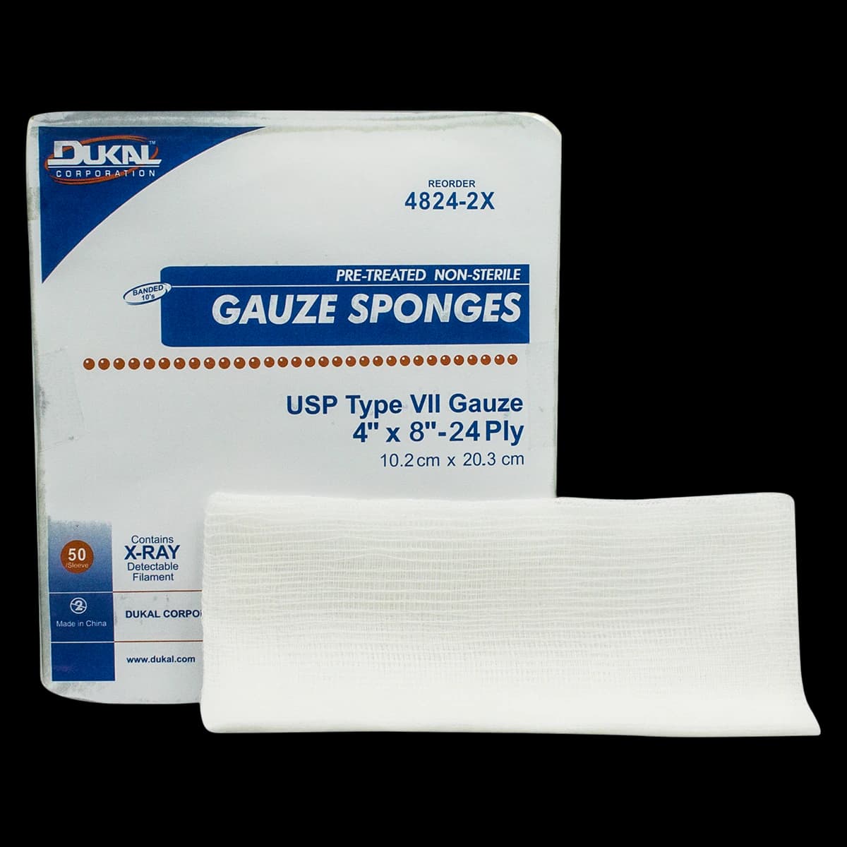 Dukal Cotton Gauze Sponge, X-Ray Detectable, 8x4", 24 Ply, Non-Sterile, Type VII - Gauze Sponge Xray Det 24Ply NS - Image 1