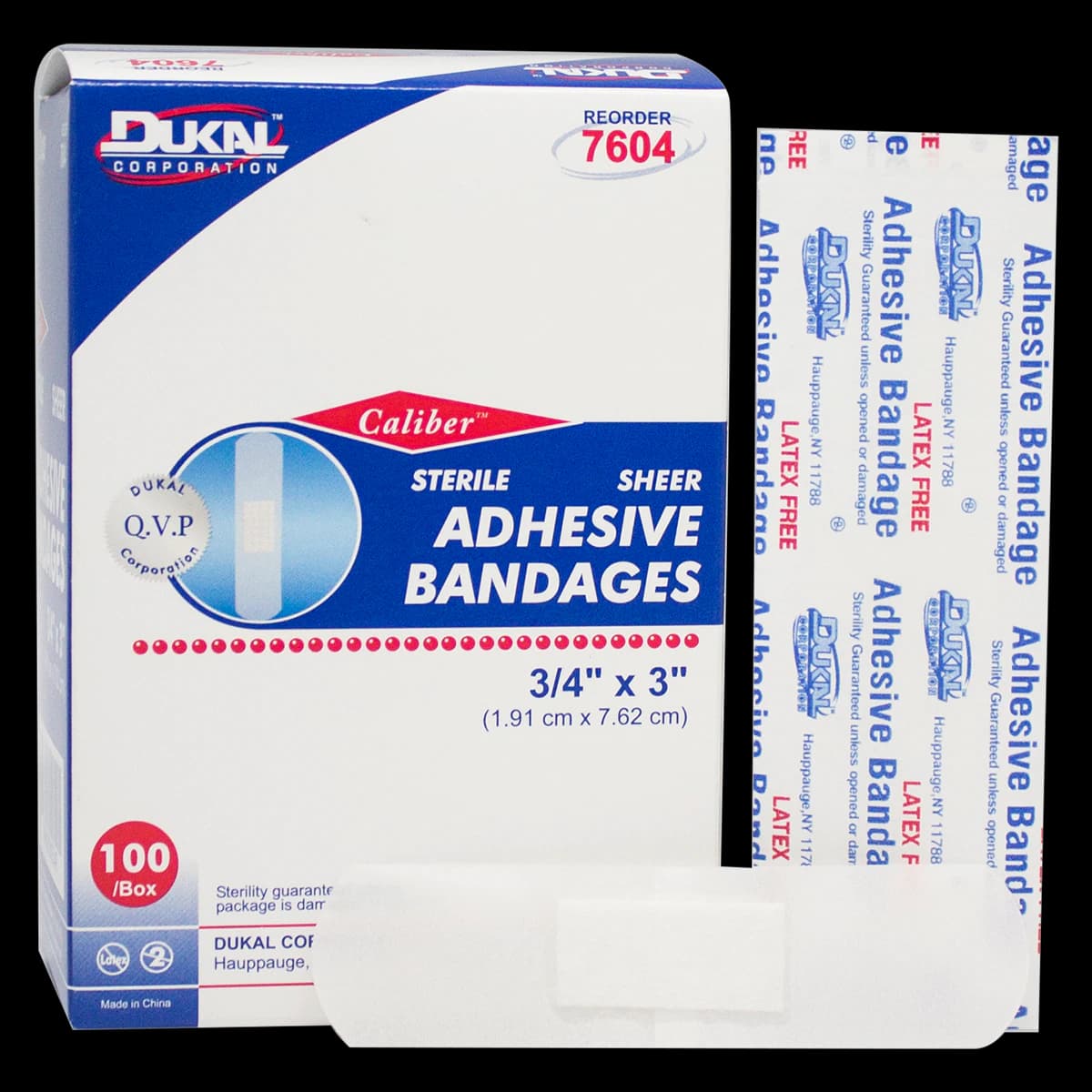 Caliber Adhesive Bandage Plastic Sheer Strip, 3/4" x 3", Sterile, 100/Box - Bandage Adhsv Sheer Strip - Image 1