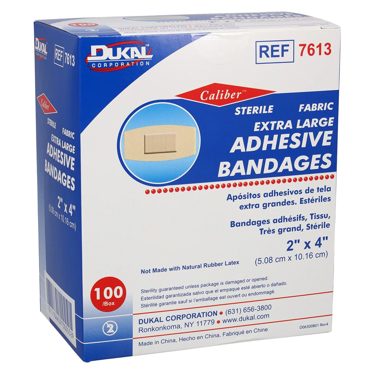 Caliber Adhesive Bandage Fabric Patch, 2x4", Tan, Sterile, 100/Box - Bandage Adhsv Fabric Patch XL - Image 1