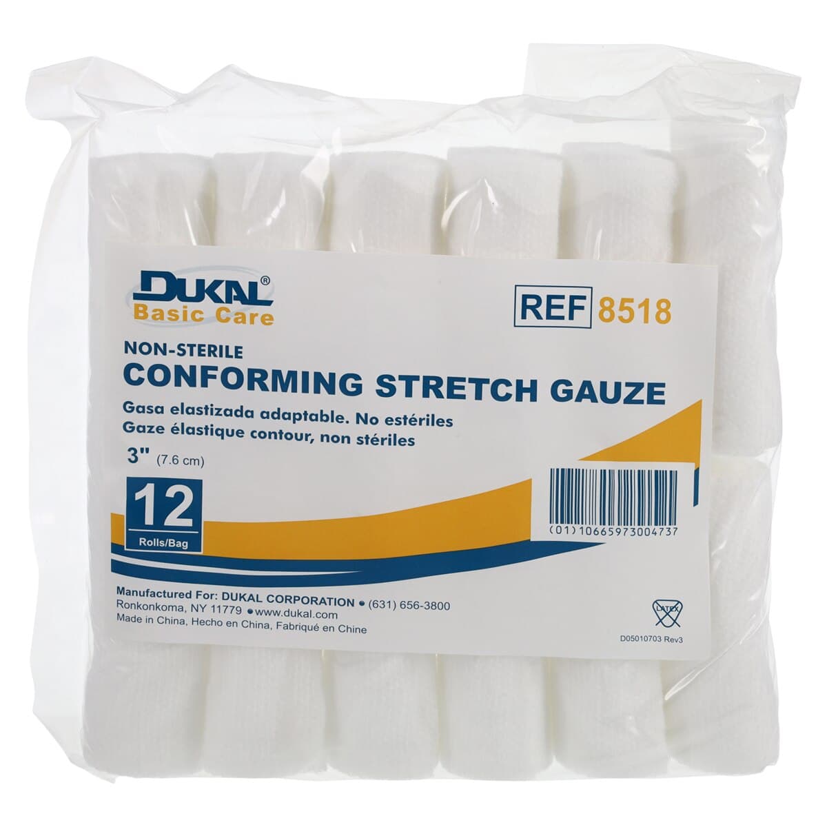 Dukal Conforming Bandage Gauze, Stretch, Basic, Non-Sterile, 3" x 3.6 yds, 96/Case - Bandage Confrm Strch Basic NS - Image 1