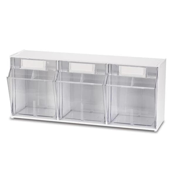 Practicon 3 Bin Storage System, Interlocking Tilt Design, White - 3 Bin Storage System - Image 1