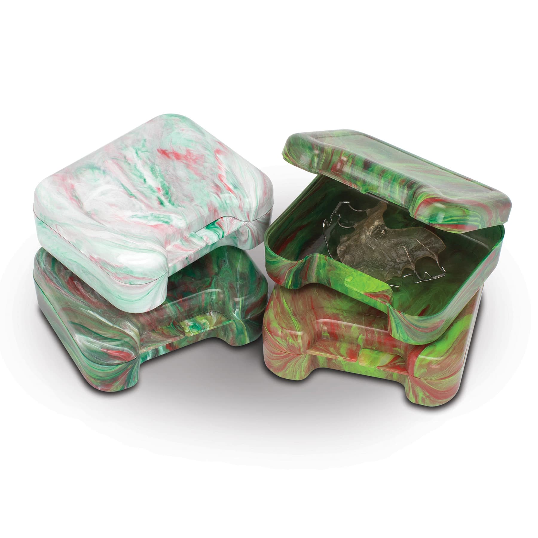 Practicon Evergreen Retainer Cases, Assorted Swirl Colors, Vented, 24/Pack, 7145316 - Evergreen Retainer Cases 24/Pack - Image 1