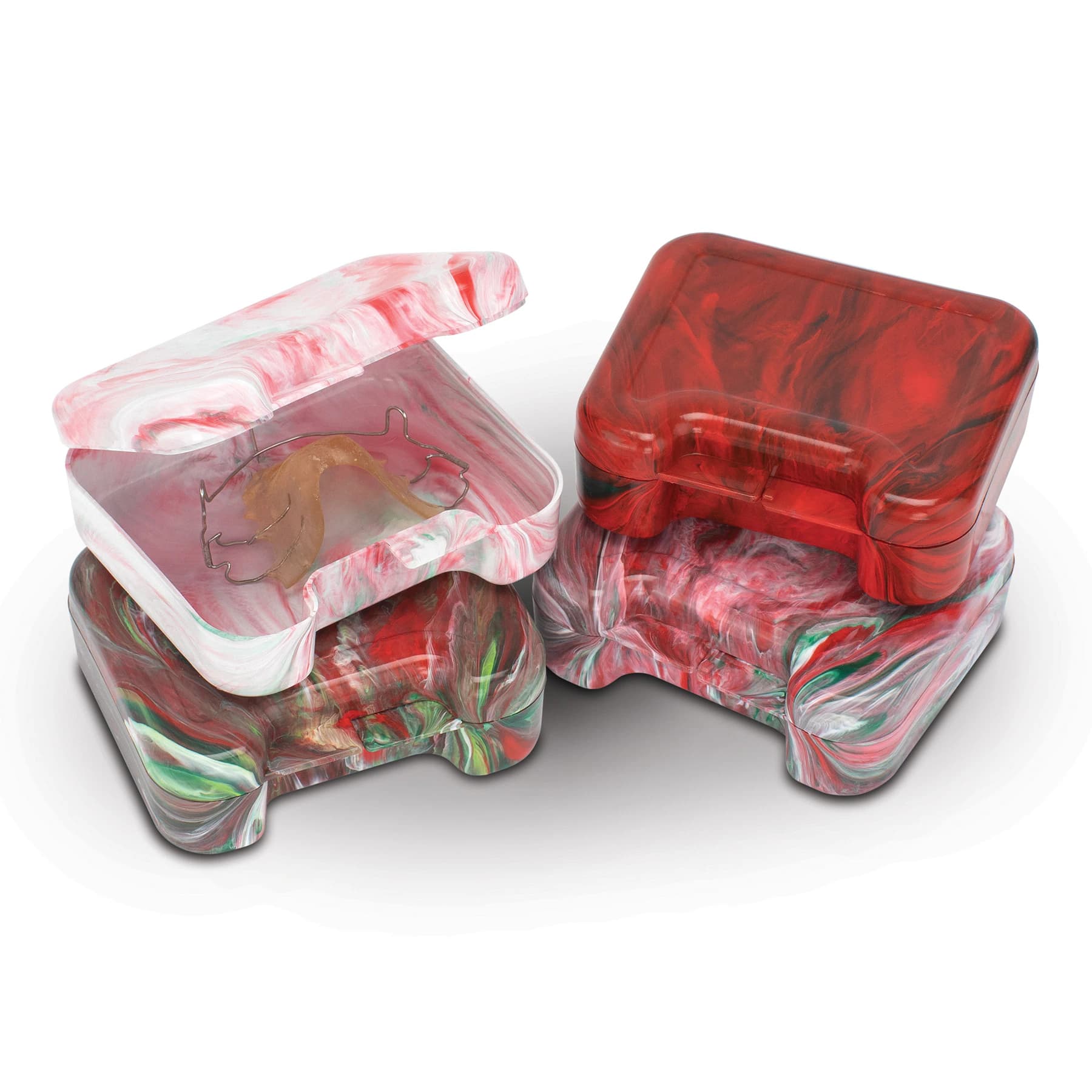 Practicon Cranberry Retainer Cases, Assorted Swirl Colors, Vented, 24/Pack, 7145317 - Cranberry Retainer Cases 24/Pack - Image 1