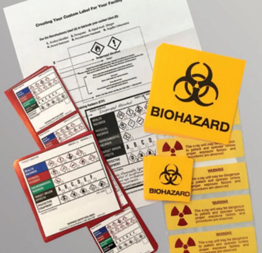 Compliance Training Partners Variety Pack of Hazardous Materials Labels, 85/Pkg (GHS, Biohazard, Radiation) - Variety Pack of Labels – 85/Pkg - Variety Pack of Labels – 85/Pkg - Image 1