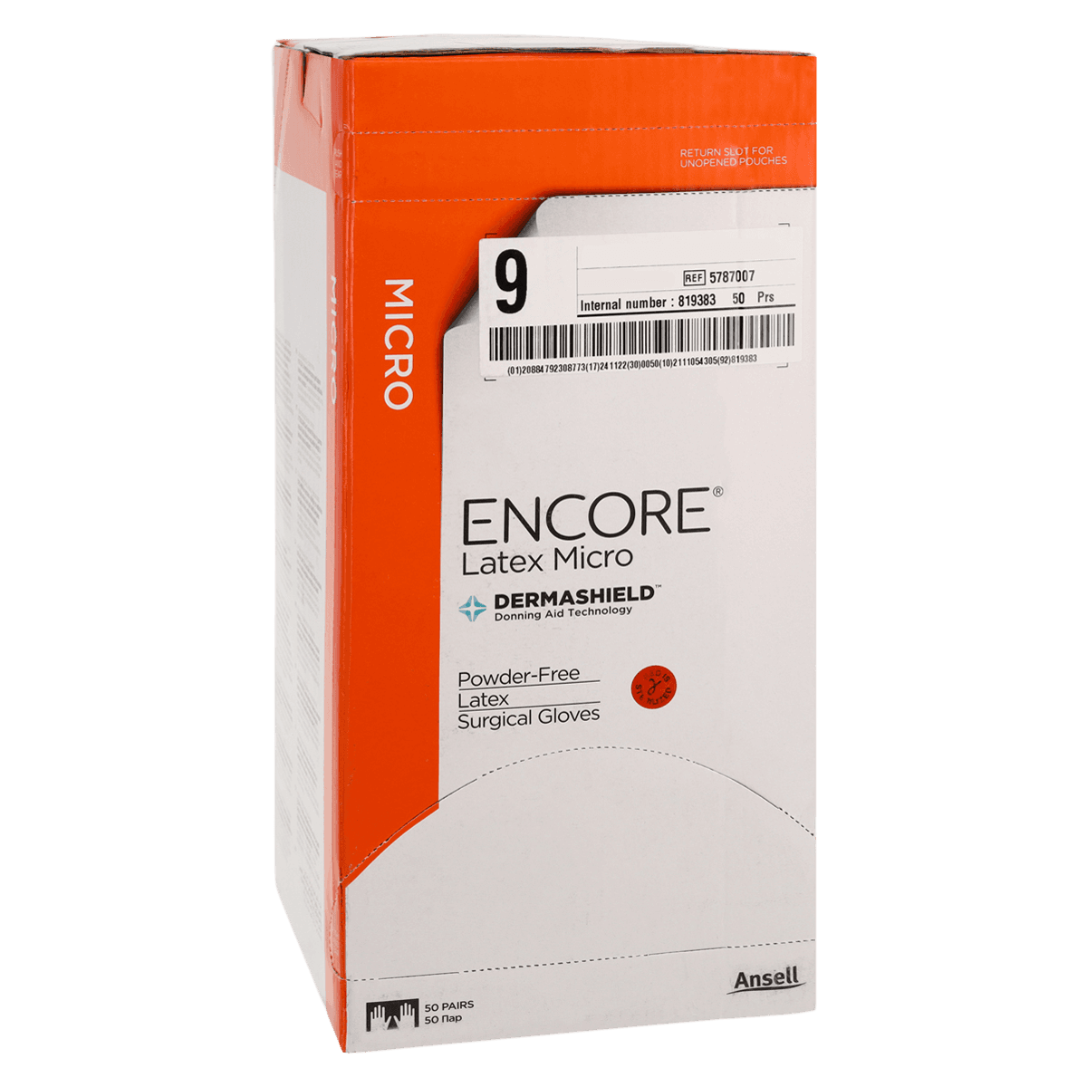Ansell Encore MicrOptic Latex Surgical Gloves, Size 9, Sterile, Powder-Free, Smooth, Brown, Beaded Cuff, 50 Pair/Box - Encore MicrOptic Latex Surgical Gloves: size 9, Sterile, Powder-free, Smooth - Image 1