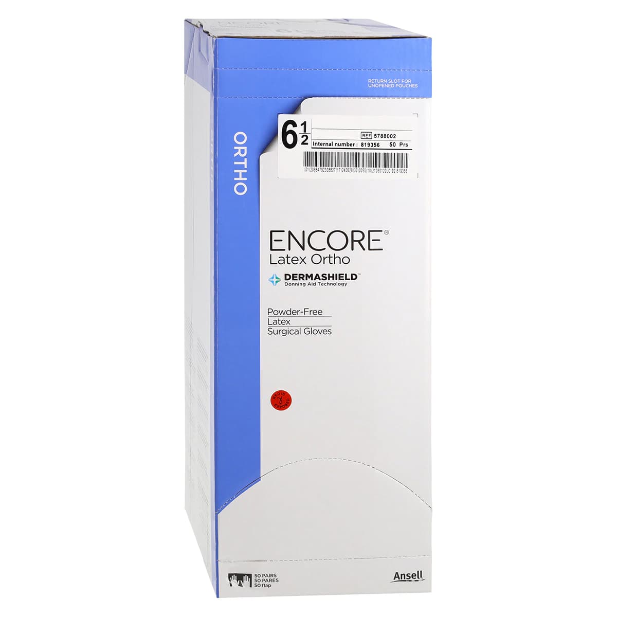 Encore Orthopaedic Latex Surgical Gloves, Size 6.5, Sterile, Powder-Free, Textured, Brown, Beaded Cuff, 50 Pairs/Box thumbnail 4