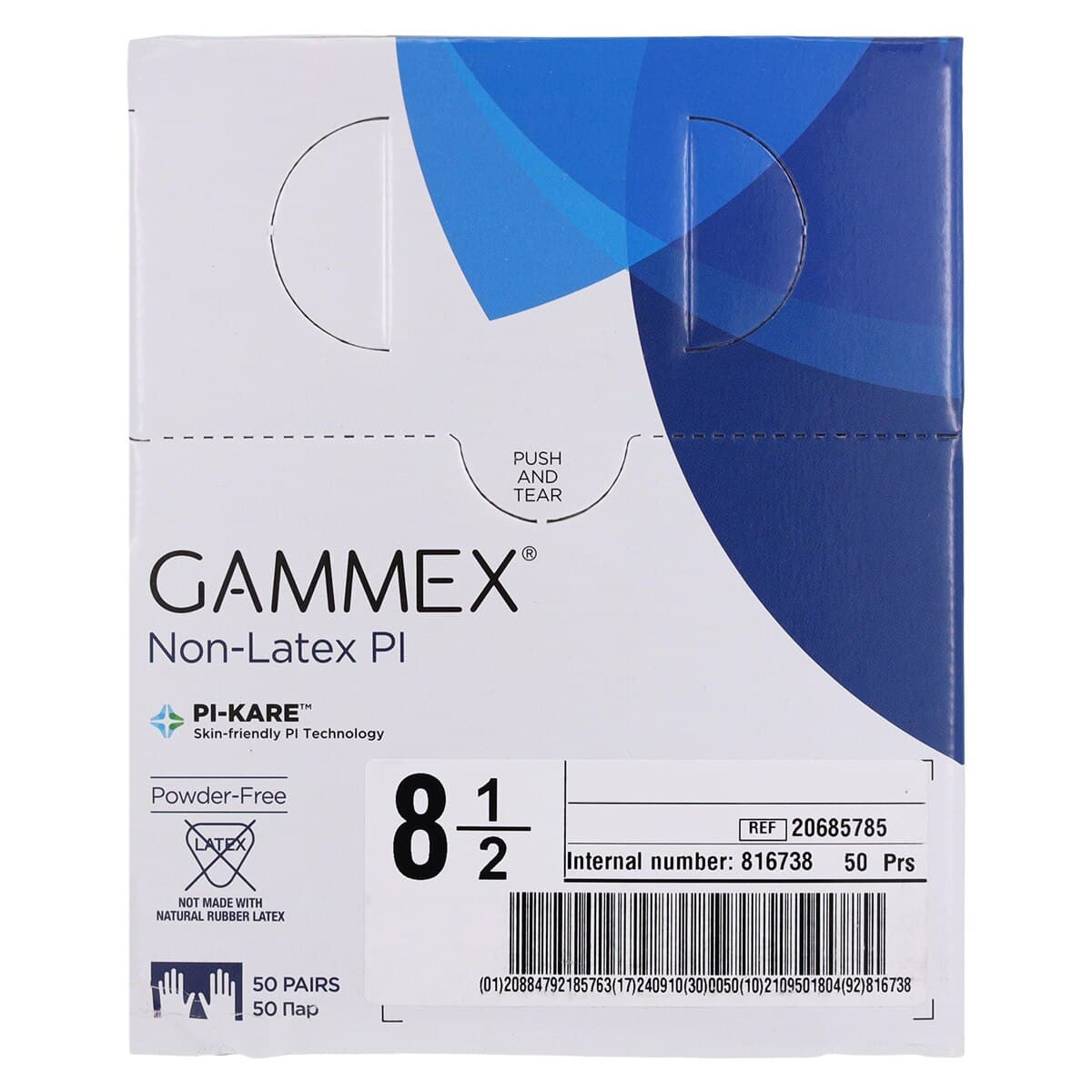 GAMMEX Non-Latex PI White Polyisoprene Surgical Gloves, Size 8-1/2, Sterile, Powder Free, 50 pairs/box, 20685785 thumbnail 8