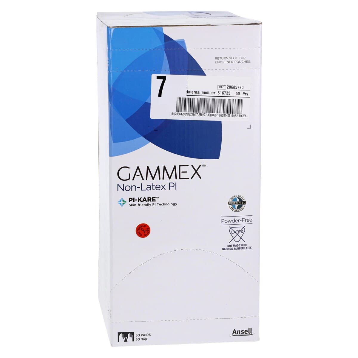 GAMMEX Non-Latex PI White Polyisoprene Surgical Gloves, Powder Free, Sterile, Size 7, 50 pairs/box, 20685770 thumbnail 4