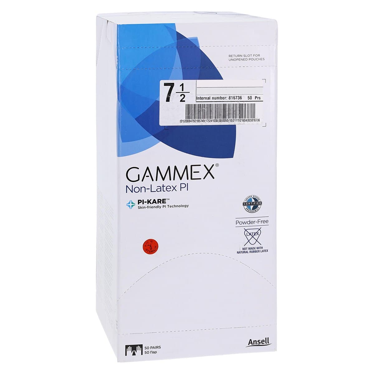 GAMMEX Non-Latex PI White Polyisoprene Surgical Gloves, Size 7-1/2, Sterile, Powder-Free, 50 pairs/box thumbnail 4