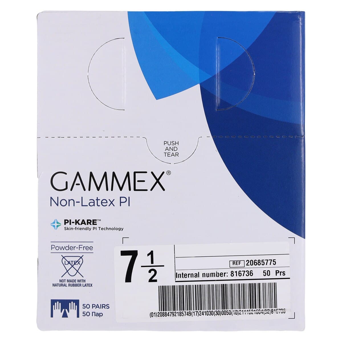 GAMMEX Non-Latex PI White Polyisoprene Surgical Gloves, Size 7-1/2, Sterile, Powder-Free, 50 pairs/box thumbnail 8