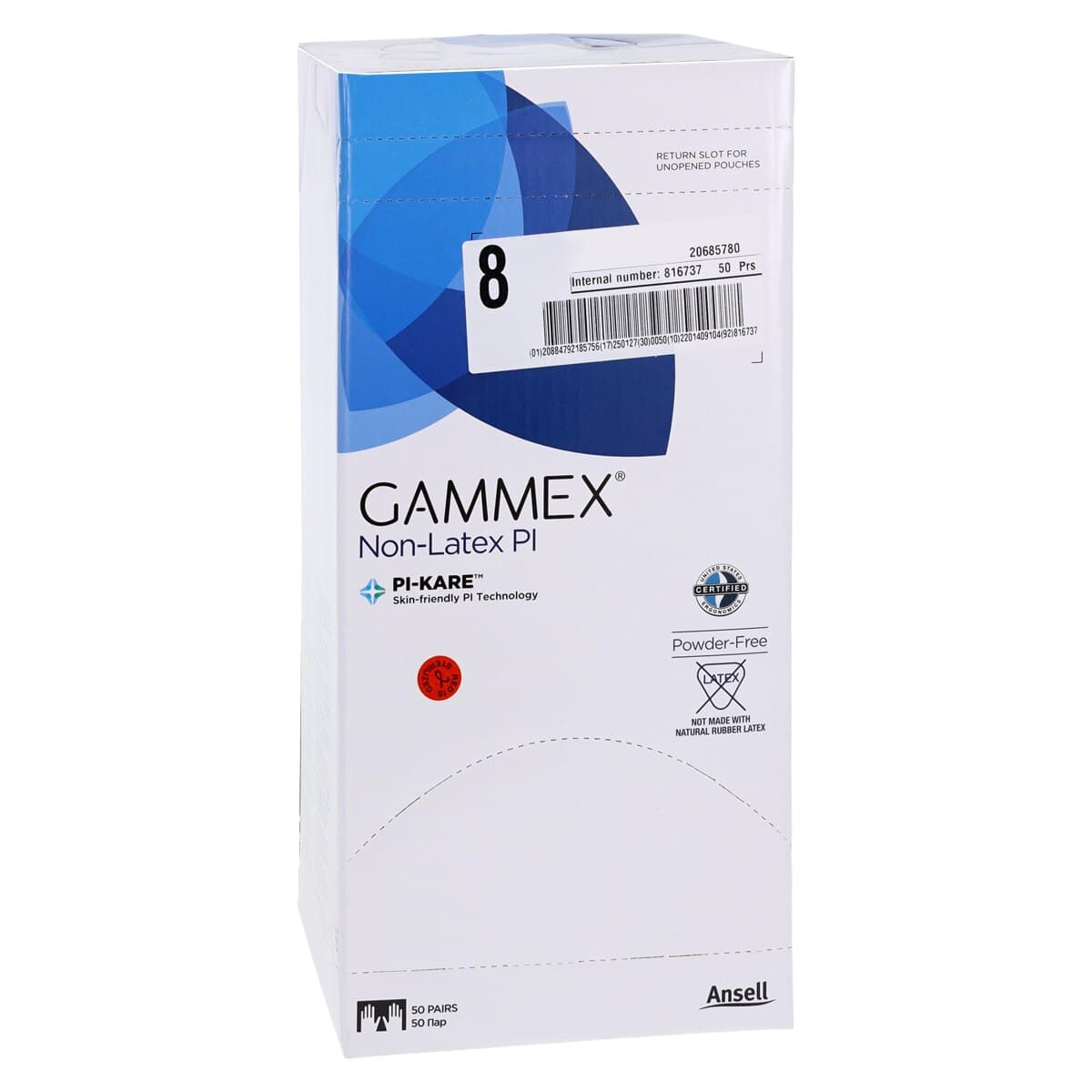 GAMMEX Non-Latex PI White Polyisoprene Surgical Gloves, Powder Free, Size 8, 50 Pairs/Box, 20685780 thumbnail 4