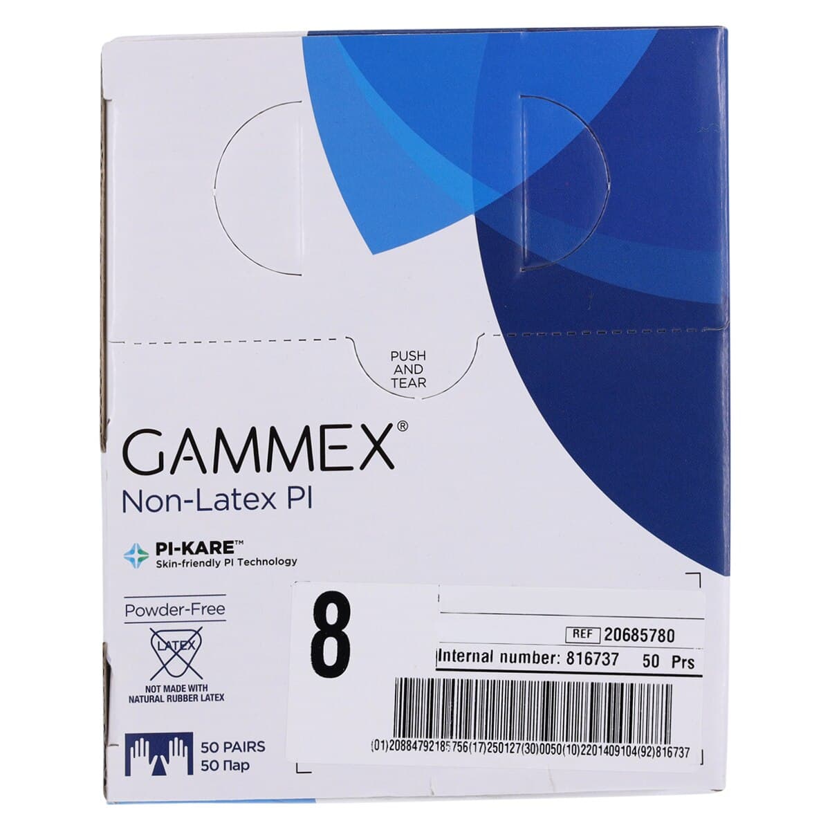 GAMMEX Non-Latex PI White Polyisoprene Surgical Gloves, Powder Free, Size 8, 50 Pairs/Box, 20685780 thumbnail 8
