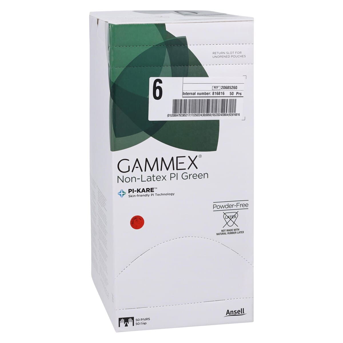 Gammex PI Green Polyisoprene Surgical Gloves, Sterile, Powder-Free, Fitted Size 6.0, Green, 50 Pairs/Box, 20685260 thumbnail 4
