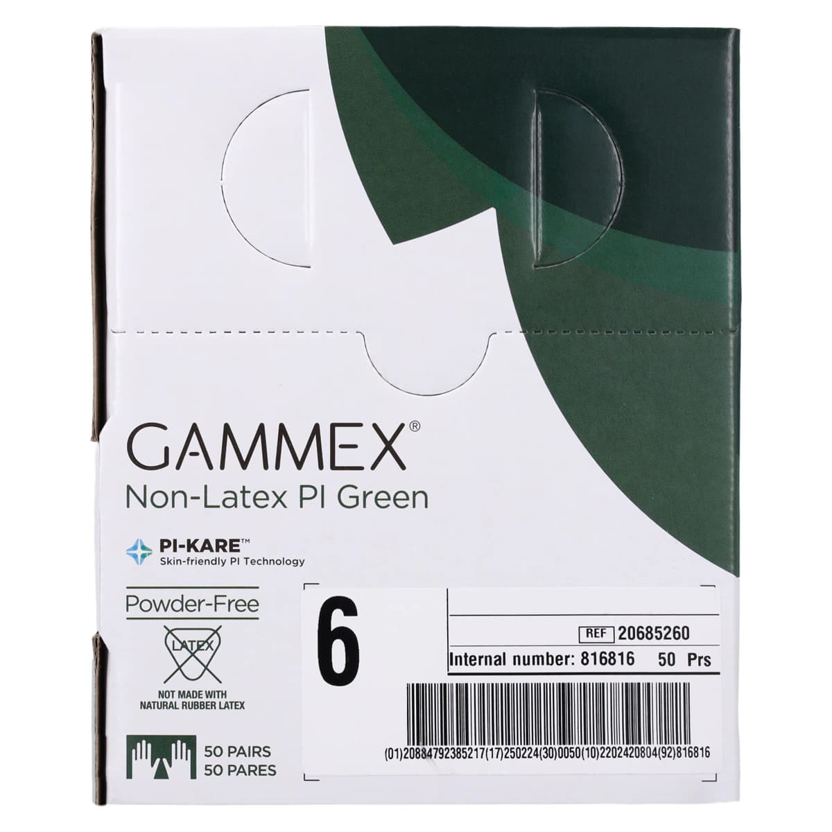 Gammex PI Green Polyisoprene Surgical Gloves, Sterile, Powder-Free, Fitted Size 6.0, Green, 50 Pairs/Box, 20685260 thumbnail 8