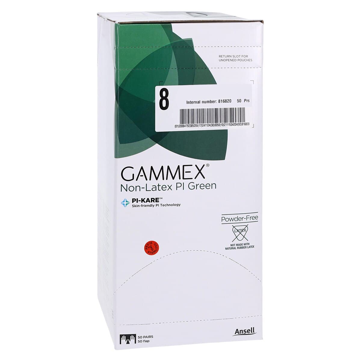 GAMMEX Non-Latex PI Green Polyisoprene Surgical Gloves, Sterile, Powder Free, Size 8.0, 50 Pairs/Box, 20685280 thumbnail 4