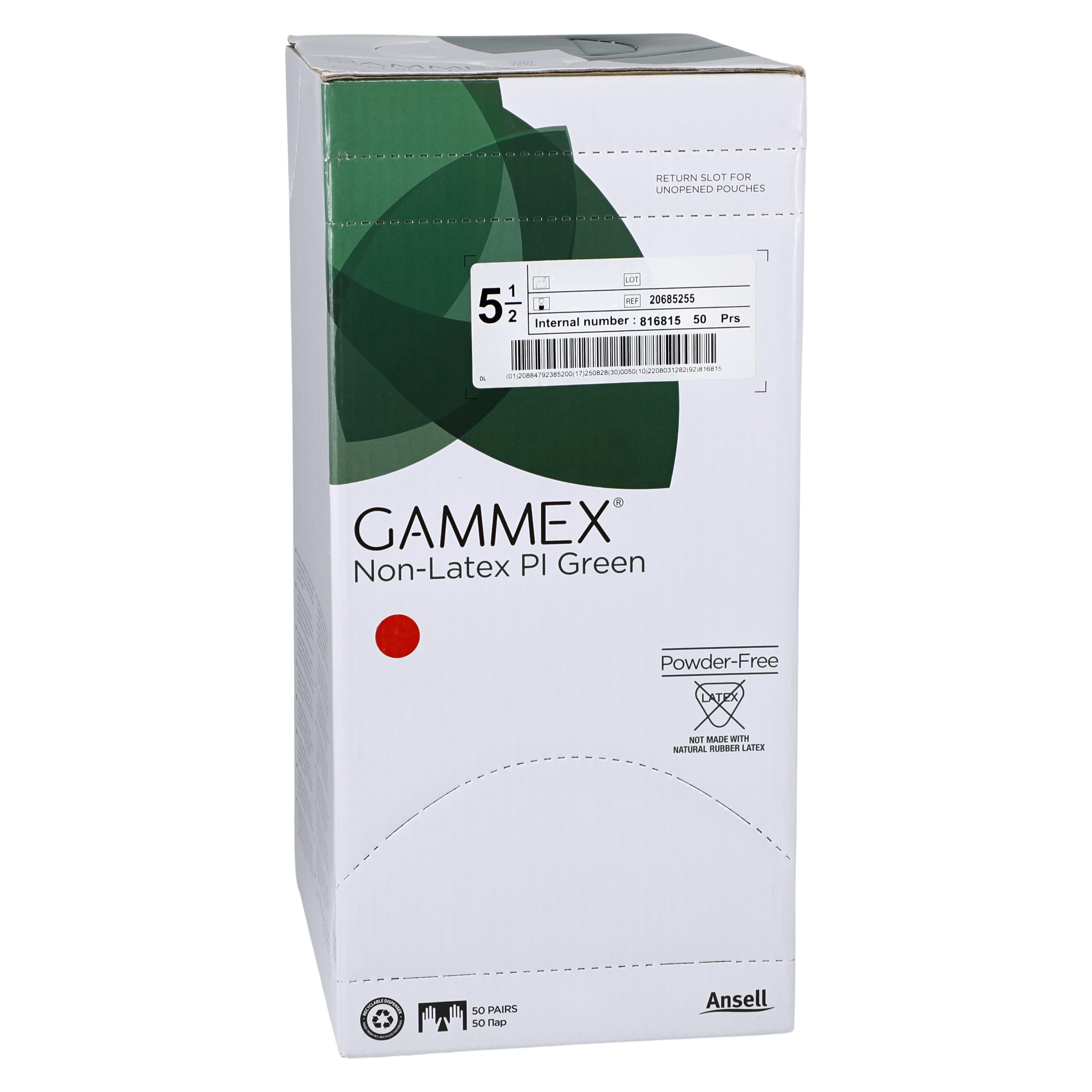 Gammex PI Green Polyisoprene Surgical Gloves, Sterile, Powder-Free, Fitted Size 5.5, Green, 50 Pairs/Box thumbnail 4