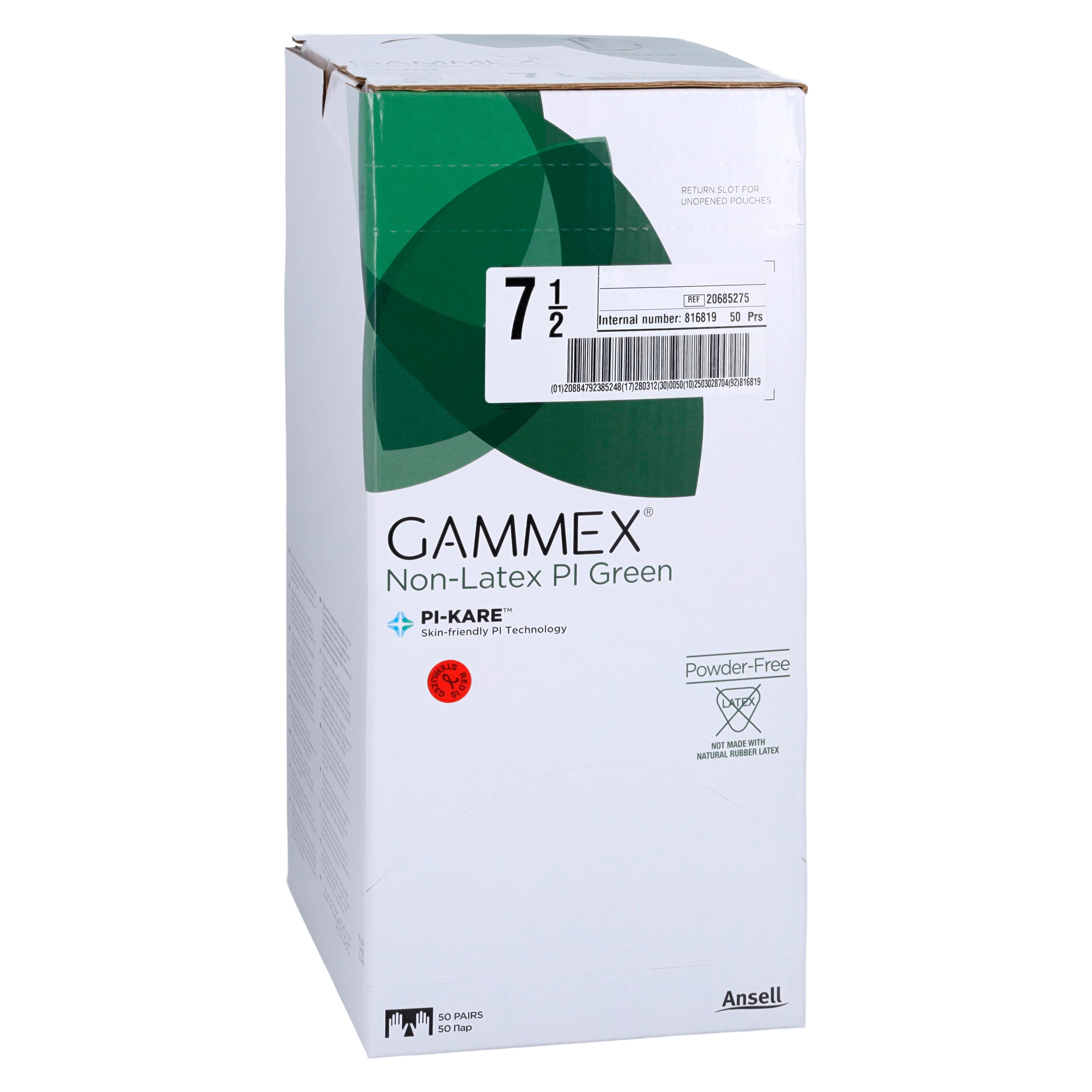Ansell Gammex PI Green Polyisoprene Surgical Sterile Gloves, Powder Free, Size 7.5, 50 Pairs/Box, 20685275 thumbnail 4