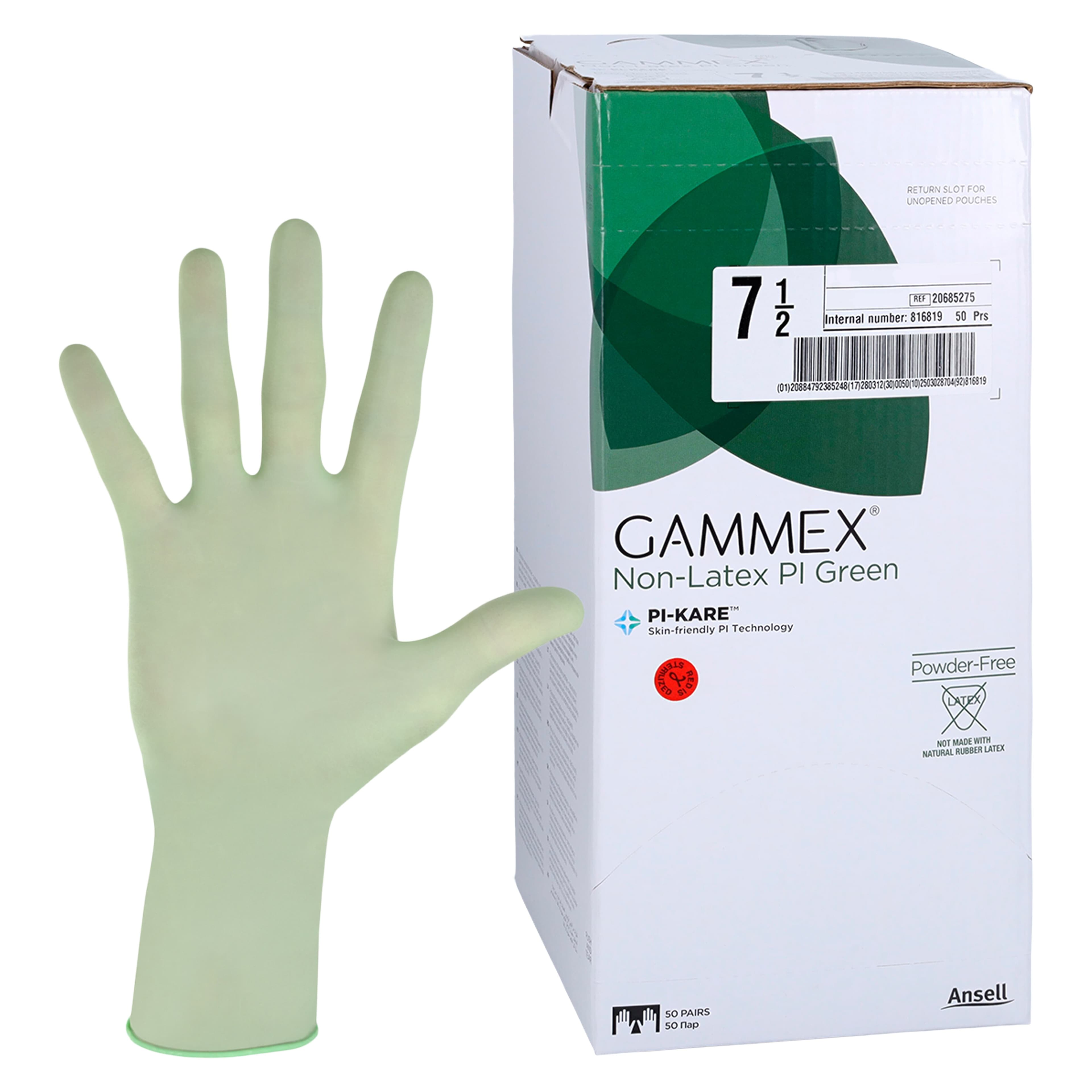 Ansell Gammex PI Green Polyisoprene Surgical Sterile Gloves, Powder Free, Size 7.5, 50 Pairs/Box, 20685275 thumbnail 2