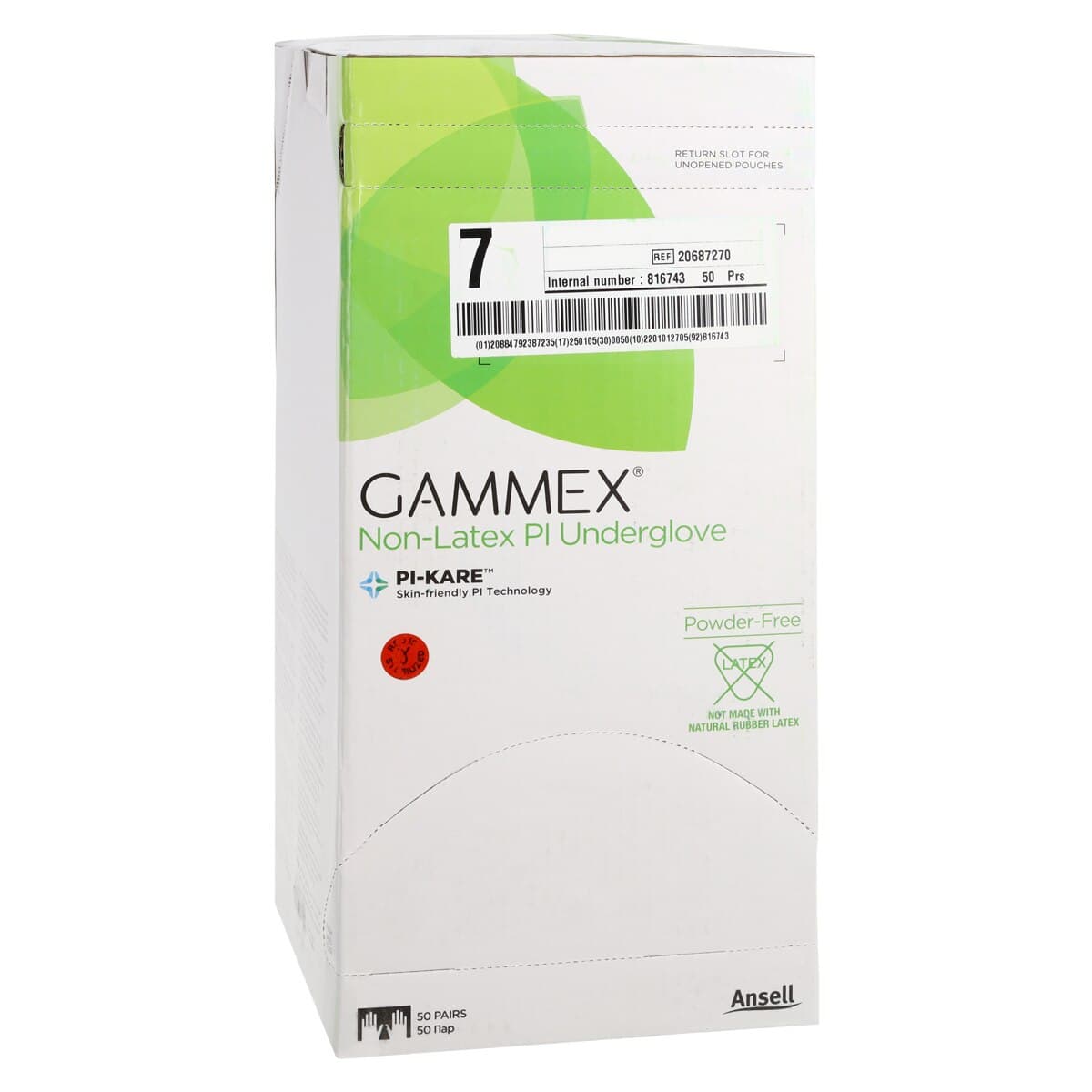 Gammex Non-Latex PI Micro Polyisoprene Surgical Gloves, Size 7, Sterile, Powder-Free, Green, 50 Pairs/Box thumbnail 4