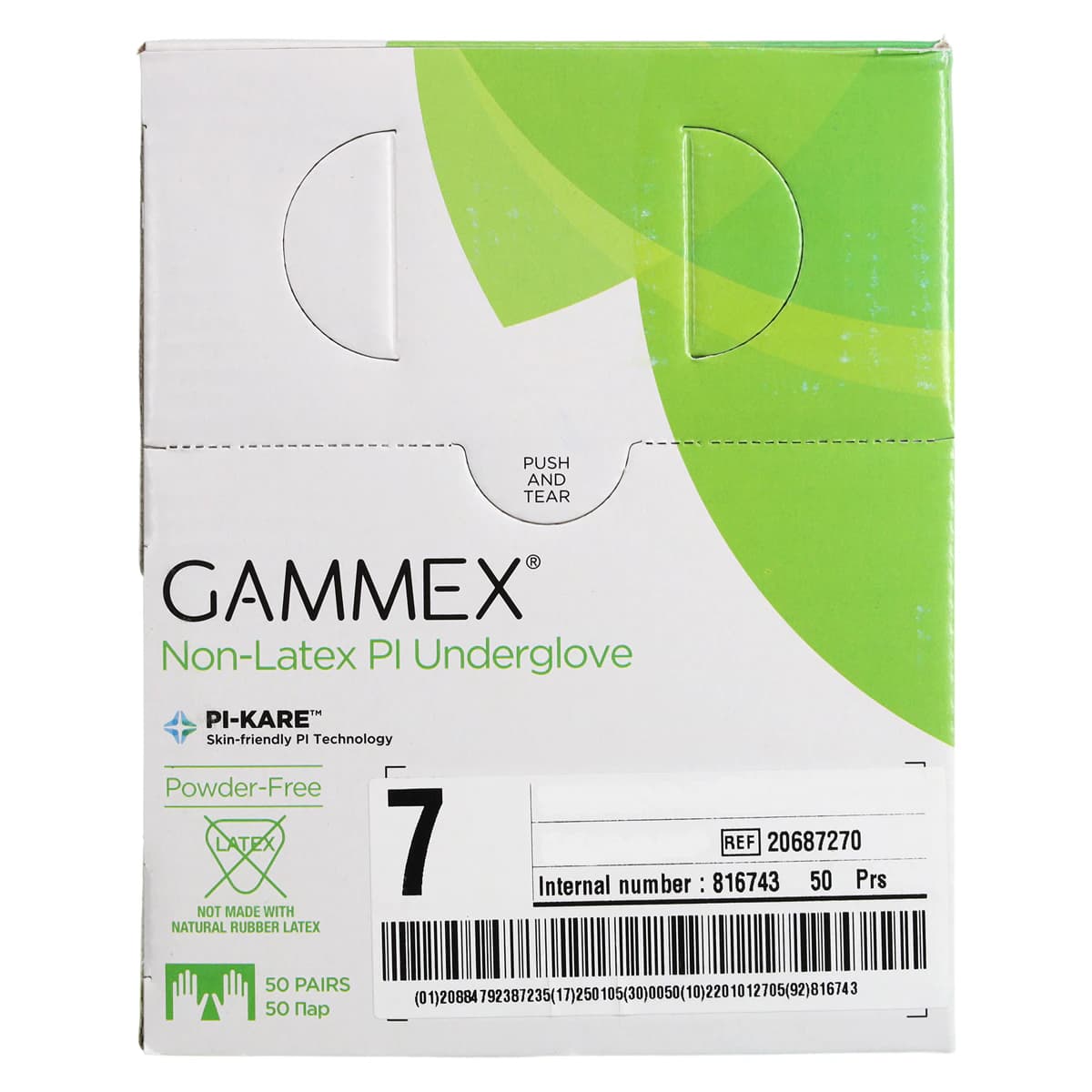 Gammex Non-Latex PI Micro Polyisoprene Surgical Gloves, Size 7, Sterile, Powder-Free, Green, 50 Pairs/Box thumbnail 8