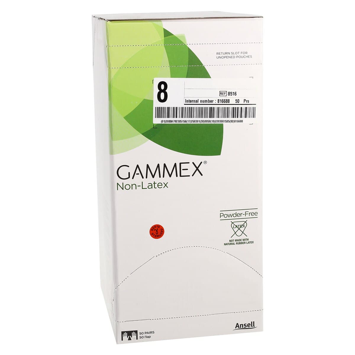 Gammex Non-Latex Neoprene Surgical Gloves, Sterile, Powder-Free, Size 8.0, Green, 50 Pairs/Box, 4 Boxes/Case, 8516 thumbnail 4