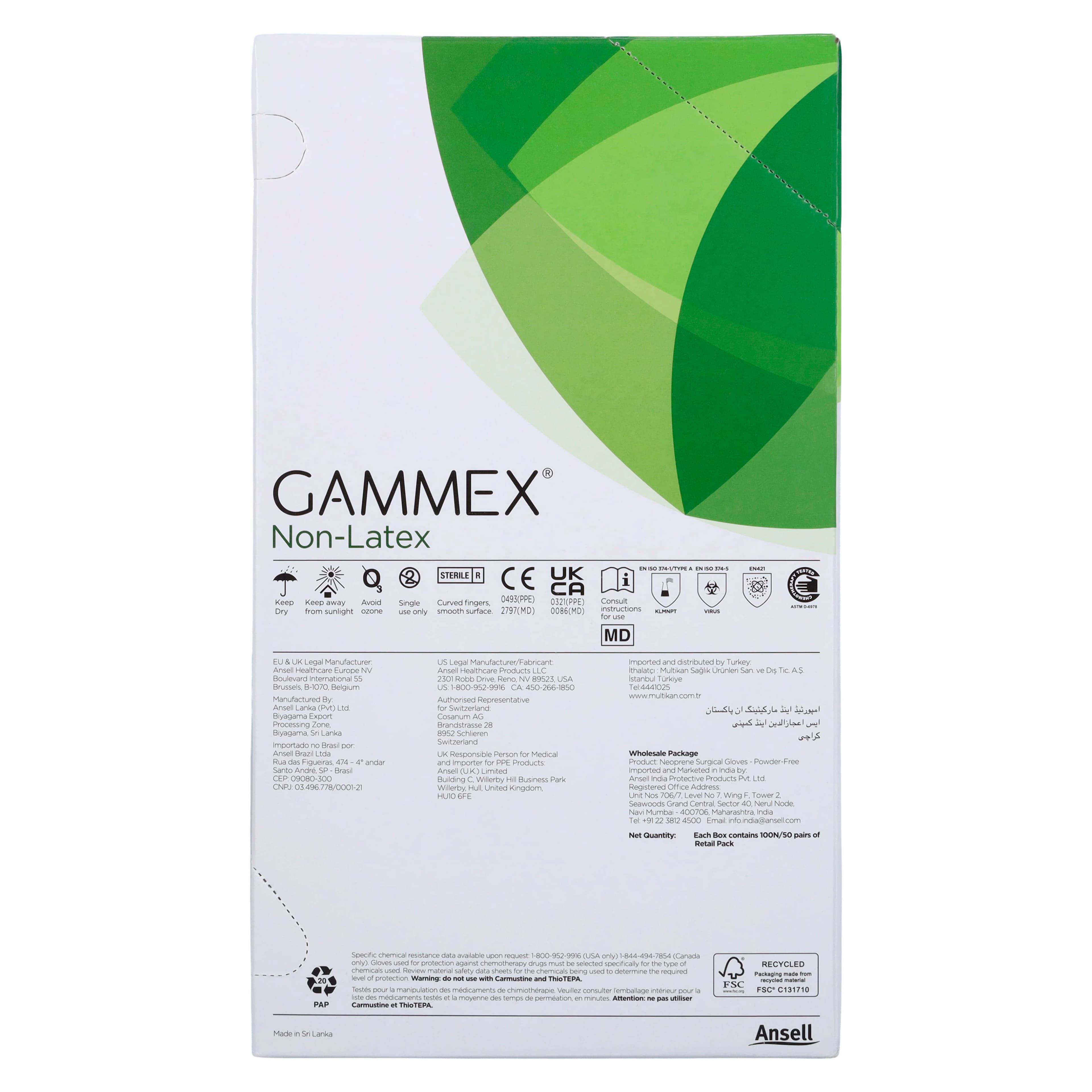 GAMMEX Non-Latex Neoprene Surgical Gloves, Powder-Free, Sterile, Size 7, Green, 50 Pairs/Box, 8514 thumbnail 5
