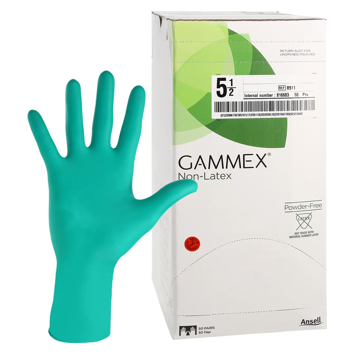 GAMMEX® Non-Latex Neoprene Surgical Gloves, Powder-Free, Sterile, Dark Green, Size 5.5, 50 Pairs/Box, 8511 thumbnail 2