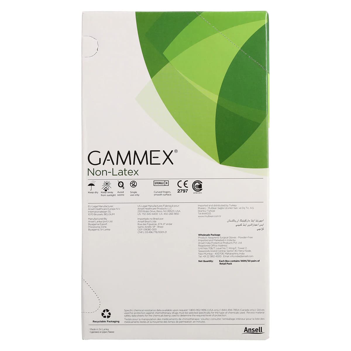 GAMMEX Non-Latex Neoprene Surgical Gloves, Powder-Free, Sterile, Size 6.5, Dark Green, 50 Pairs/Box, 8513 thumbnail 5