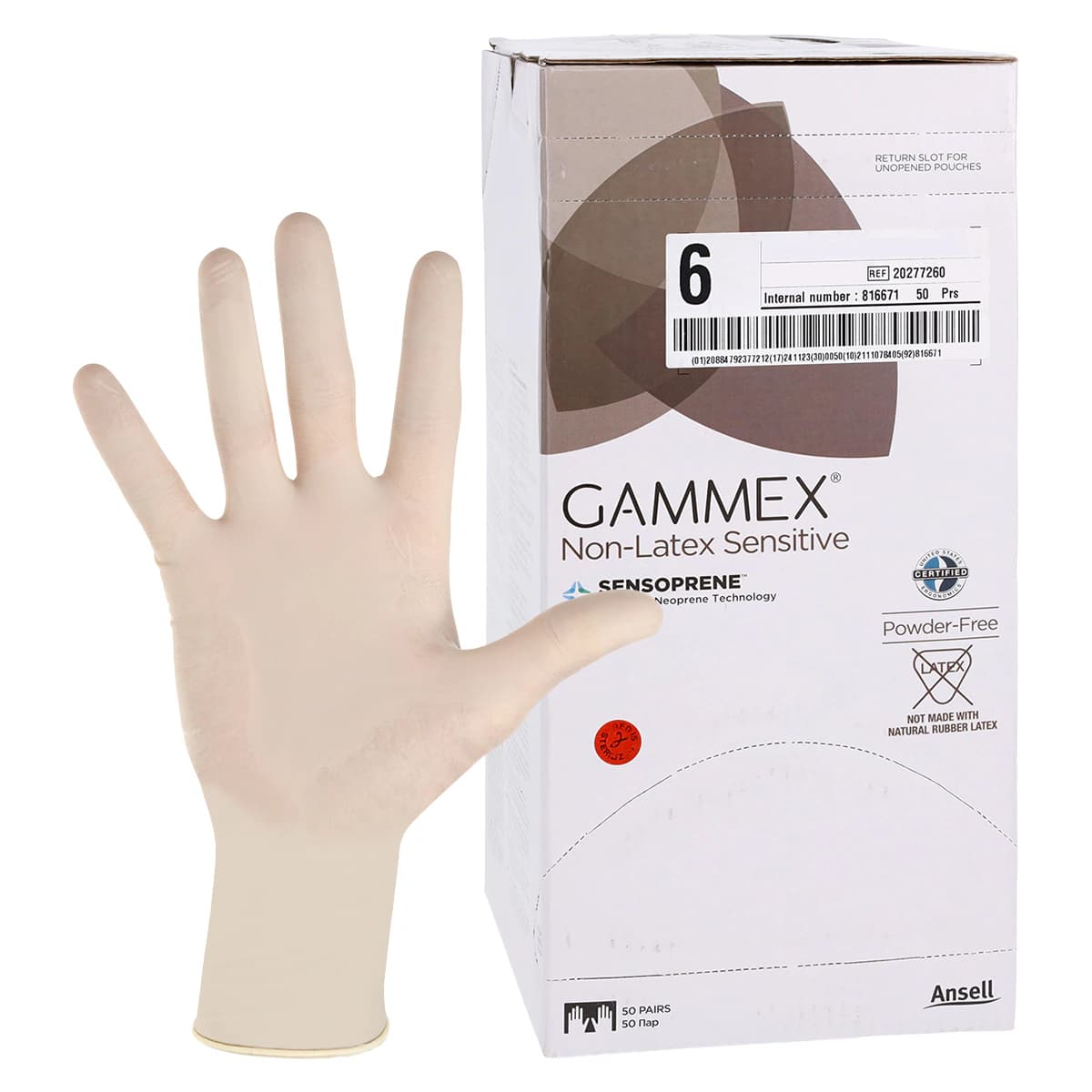 GAMMEX™ Non-Latex Sensitive Neoprene Surgical Gloves, Sterile, Powder-Free, Fitted Size 6.0, Natural, 50 Pairs/Box, 20277260 thumbnail 2