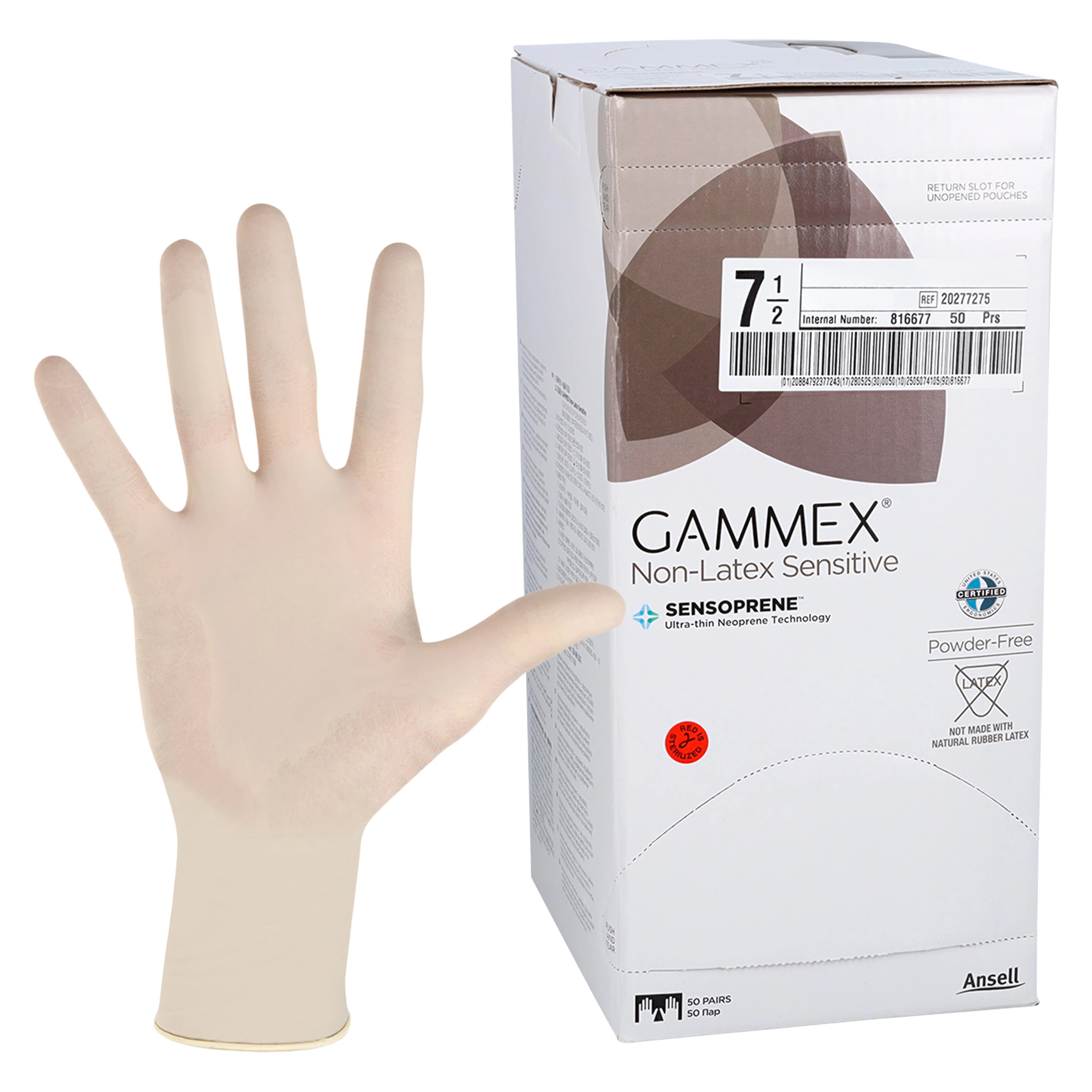 GAMMEX Non-Latex Sensitive Neoprene Surgical Gloves, Sterile, Powder-Free, Fitted Size 7.5, Natural, 50 Pairs/Box, 20277275 - GAMMEX™ Non-Latex Sensitive Neoprene Surgical Gloves Sterile Fitted Size 7.5 Natural Box of 50 Pairs - Image 1